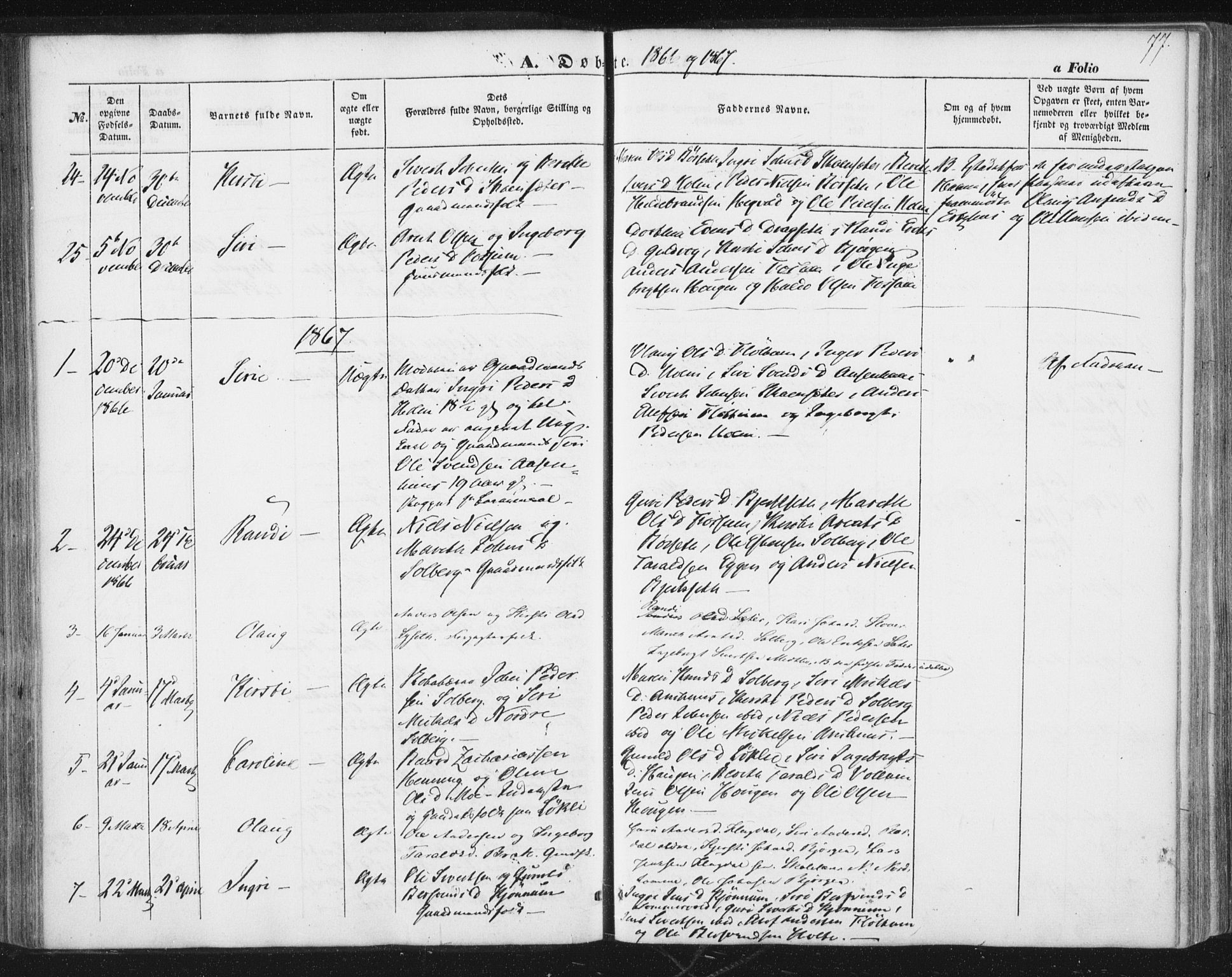 Ministerialprotokoller, klokkerbøker og fødselsregistre - Sør-Trøndelag, SAT/A-1456/689/L1038: Parish register (official) no. 689A03, 1848-1872, p. 77