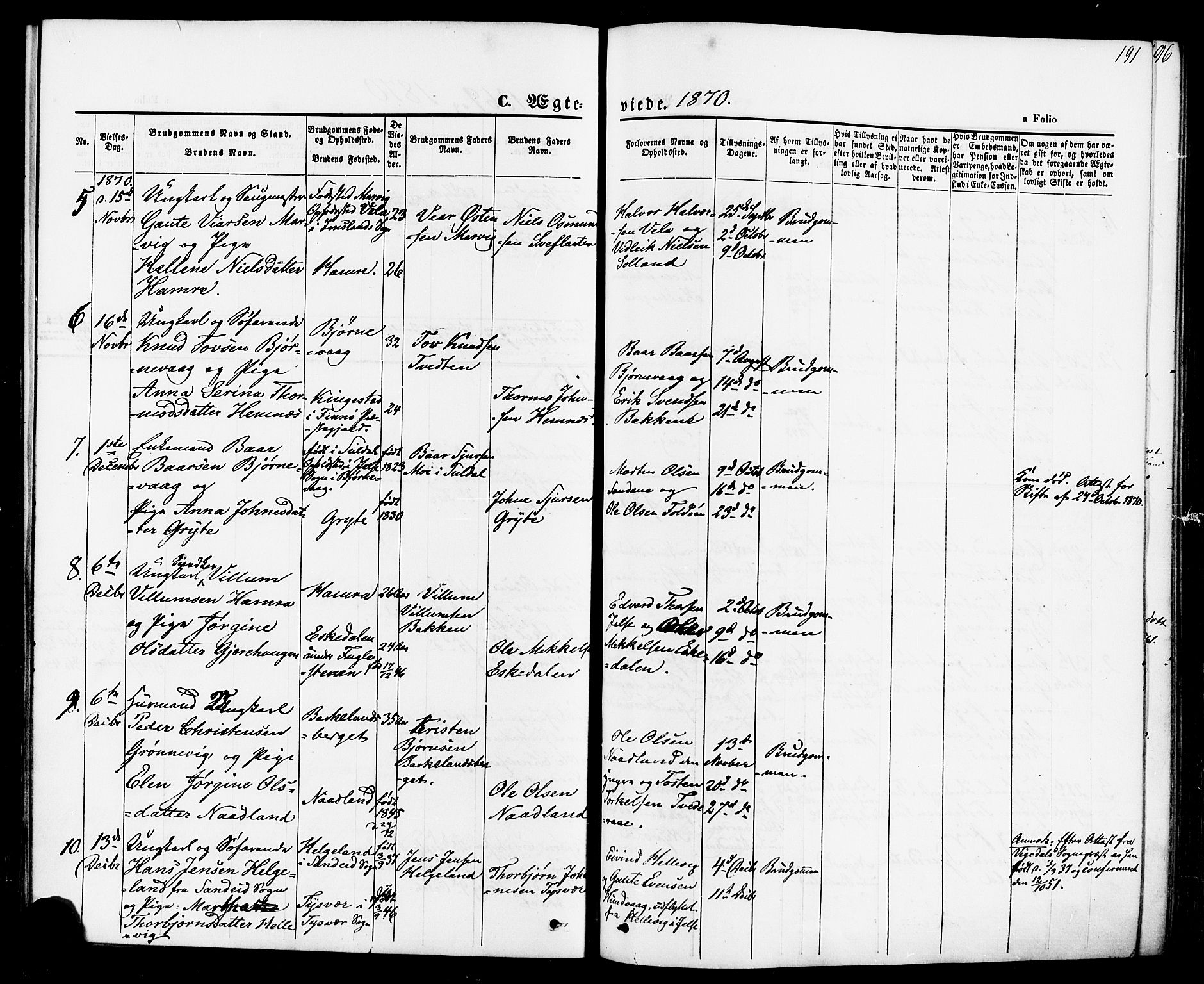 Jelsa sokneprestkontor, AV/SAST-A-101842/01/IV: Parish register (official) no. A 8, 1867-1883, p. 191