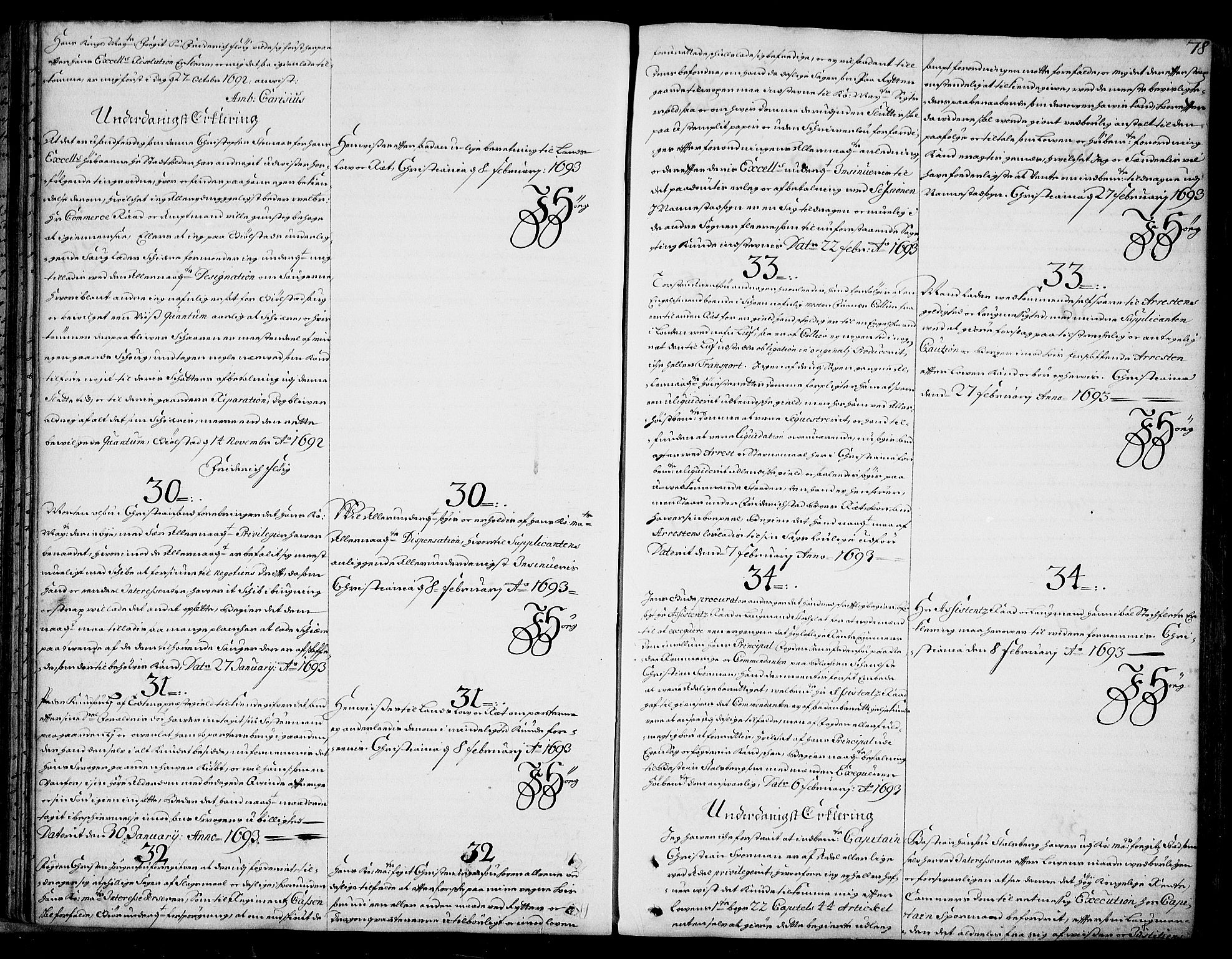 Stattholderembetet 1572-1771, AV/RA-EA-2870/Ad/L0005: Supplikasjons- og resolusjonsprotokoll, 1692-1699, p. 77b-78a