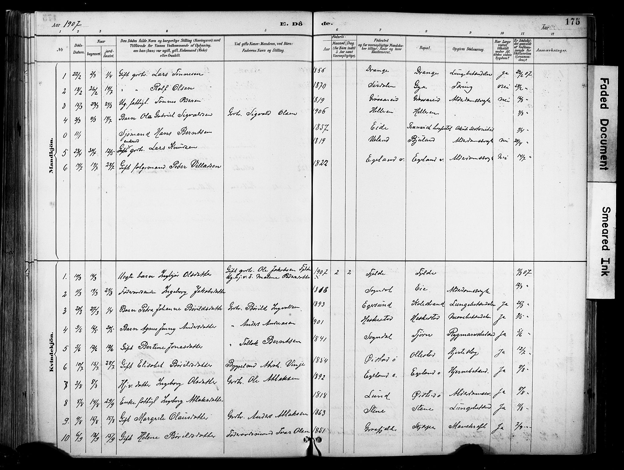 Lund sokneprestkontor, AV/SAST-A-101809/S06/L0012: Parish register (official) no. A 11, 1887-1921, p. 175