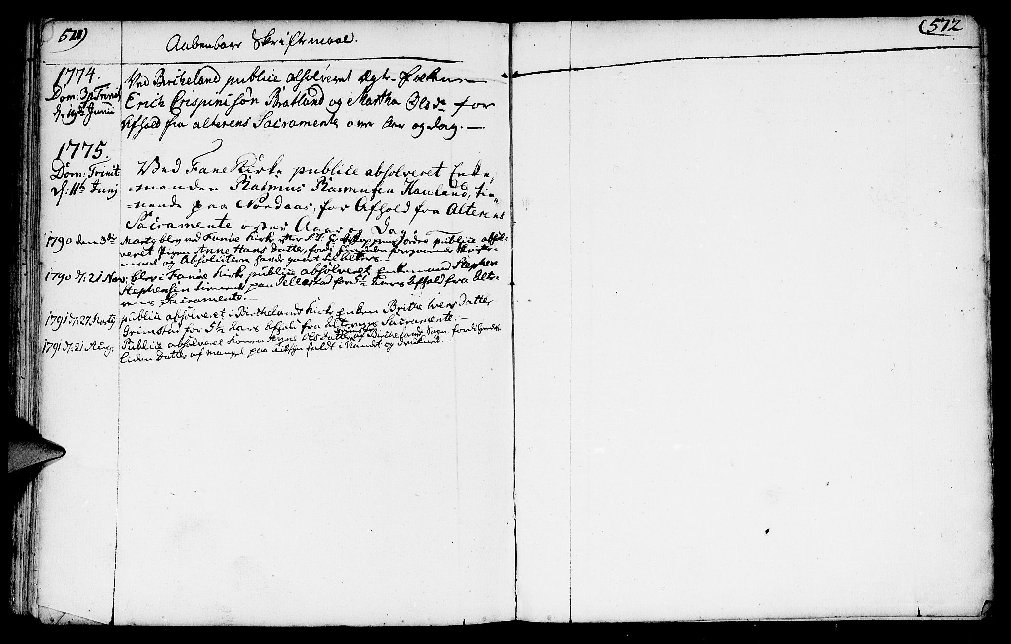 Fana Sokneprestembete, SAB/A-75101/H/Haa/Haaa/L0005: Parish register (official) no. A 5, 1773-1799, p. 571-572