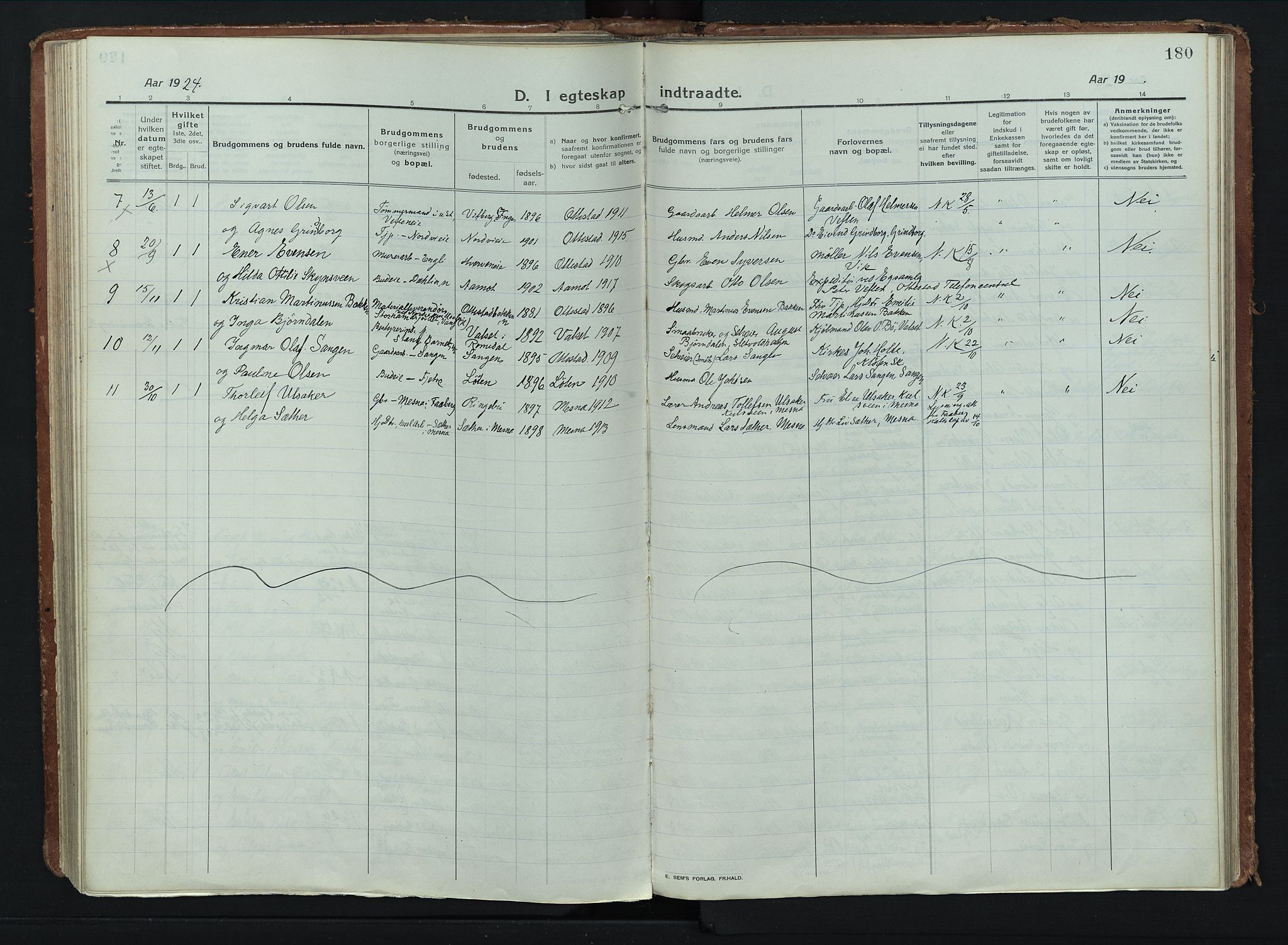 Stange prestekontor, AV/SAH-PREST-002/K/L0028: Parish register (official) no. 28, 1913-1932, p. 180