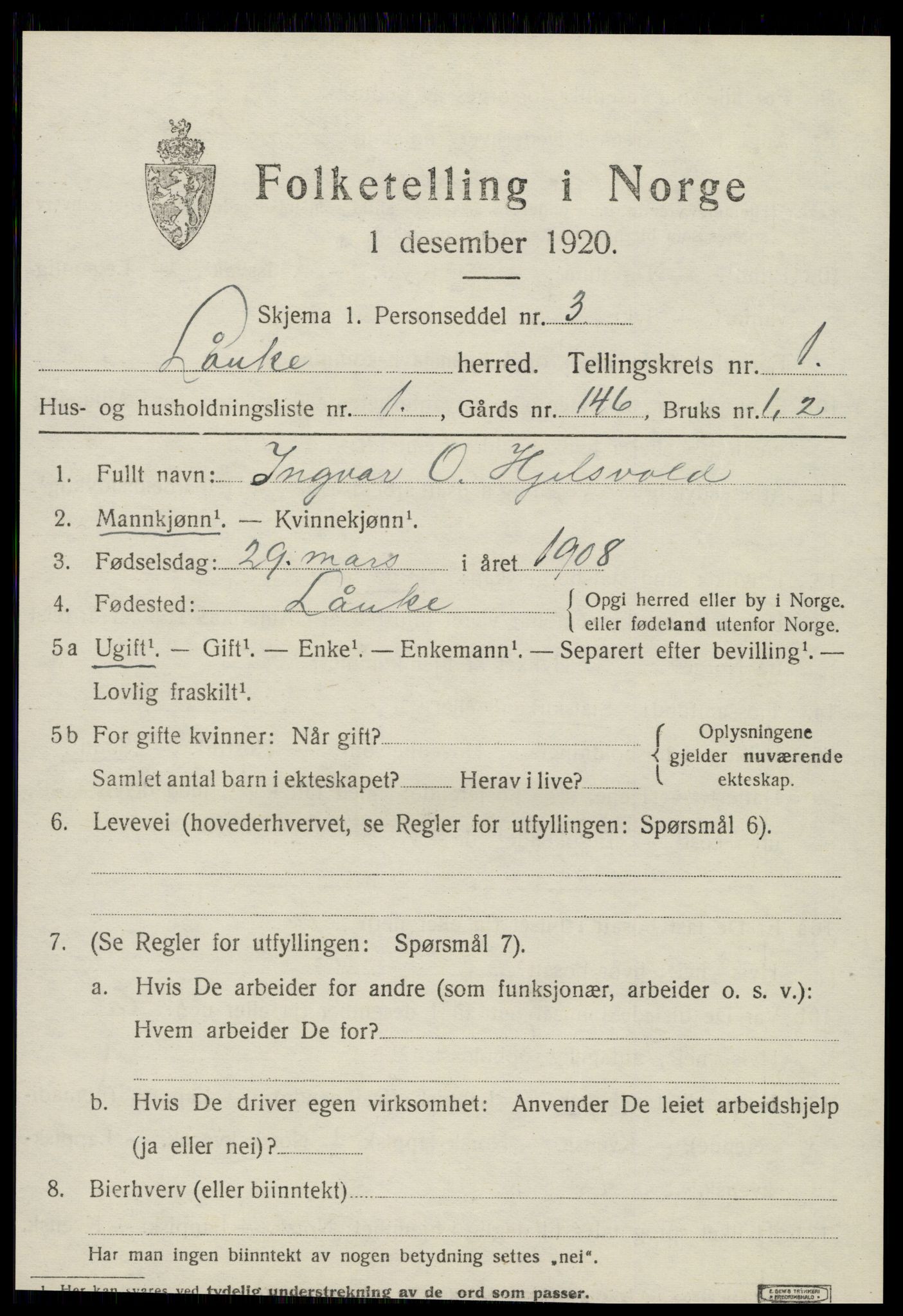 SAT, 1920 census for Lånke, 1920, p. 562