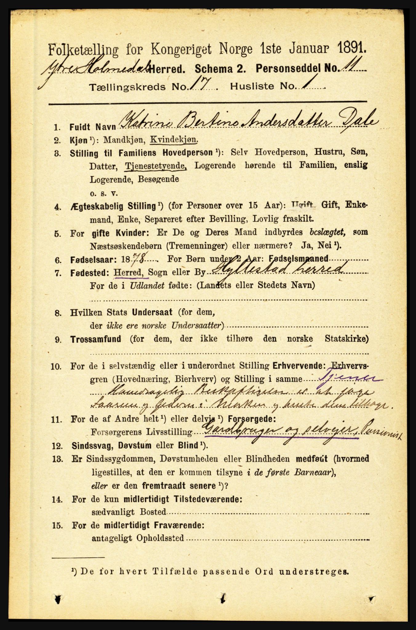 RA, 1891 census for 1429 Ytre Holmedal, 1891, p. 4437