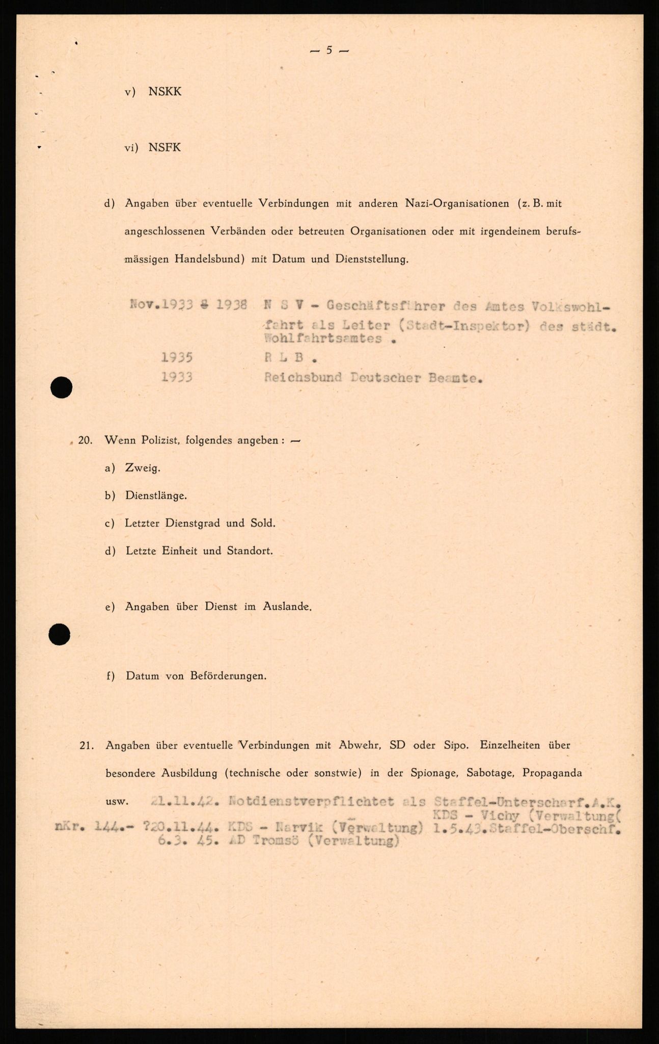 Forsvaret, Forsvarets overkommando II, AV/RA-RAFA-3915/D/Db/L0024: CI Questionaires. Tyske okkupasjonsstyrker i Norge. Tyskere., 1945-1946, p. 338