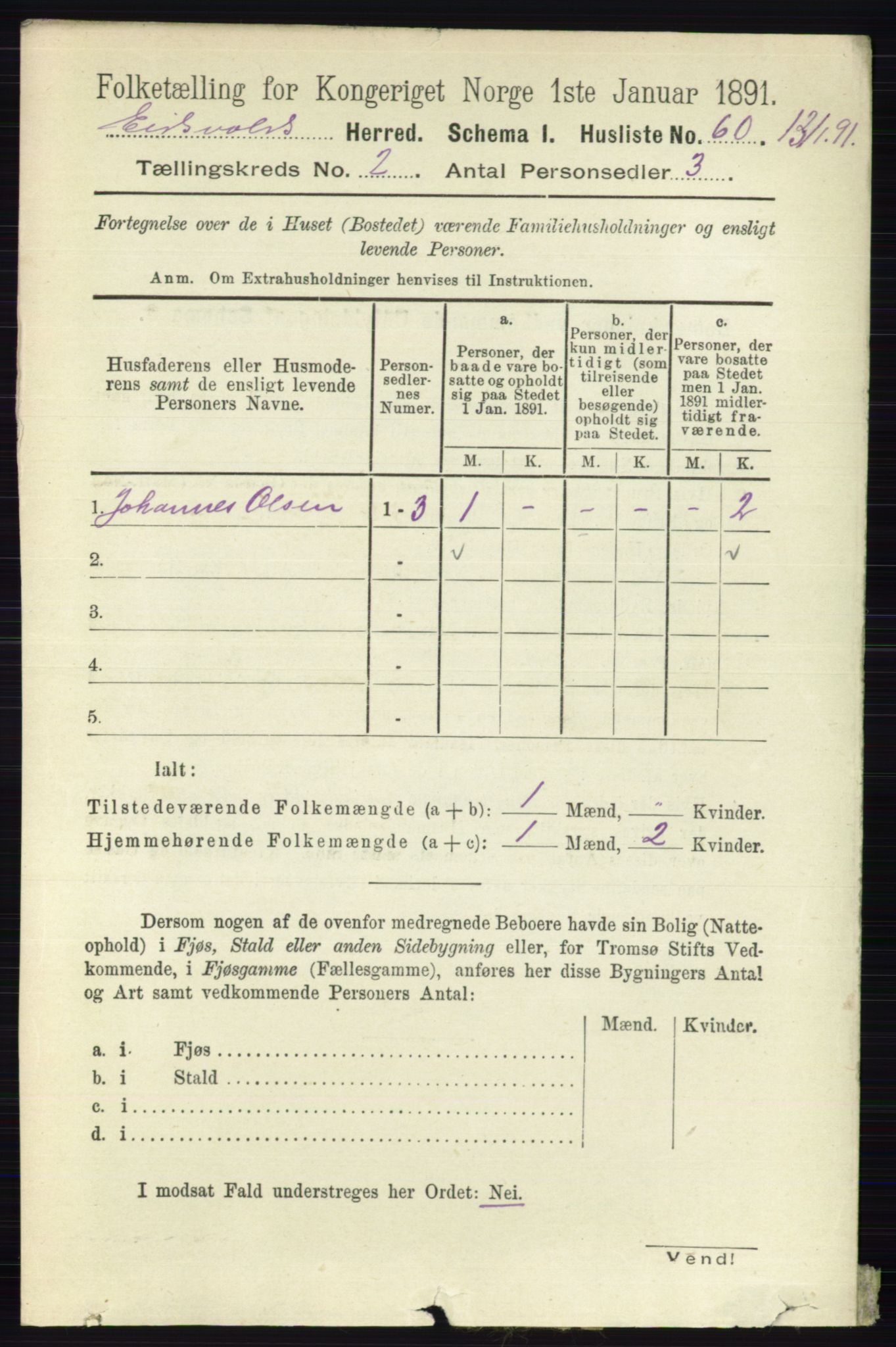 RA, 1891 census for 0237 Eidsvoll, 1891, p. 1175