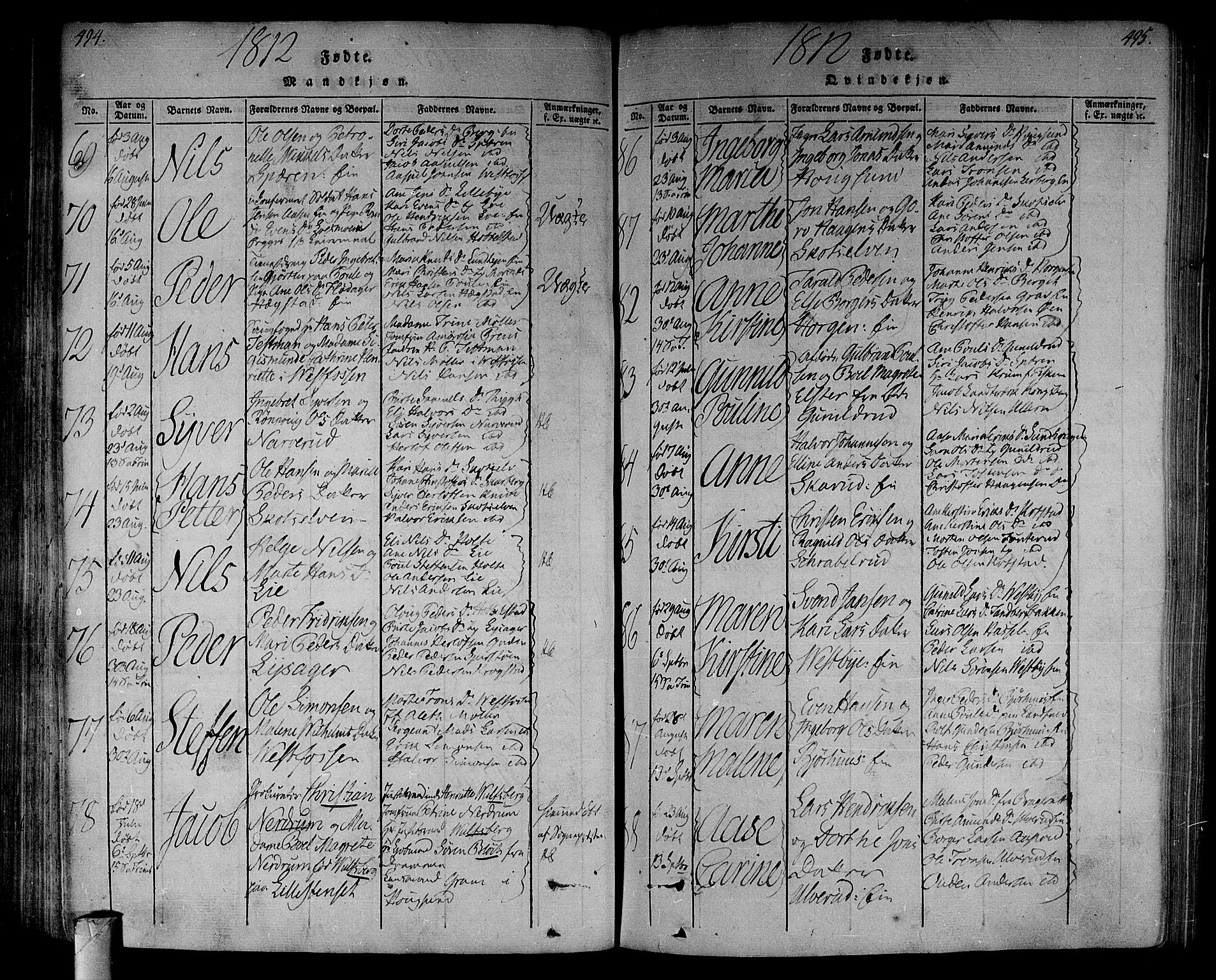 Eiker kirkebøker, AV/SAKO-A-4/F/Fa/L0010: Parish register (official) no. I 10, 1806-1815, p. 494-495