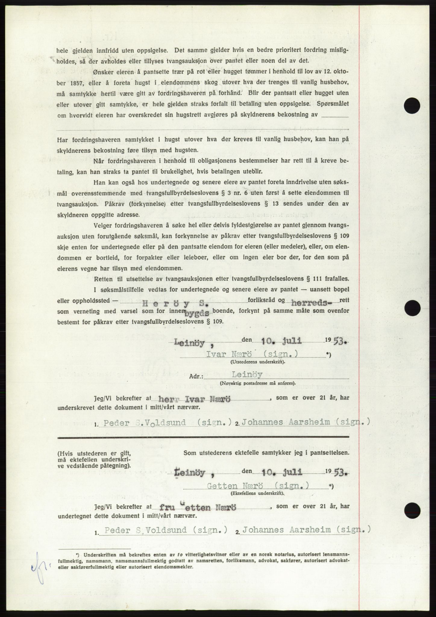 Søre Sunnmøre sorenskriveri, SAT/A-4122/1/2/2C/L0123: Mortgage book no. 11B, 1953-1953, Diary no: : 1810/1953