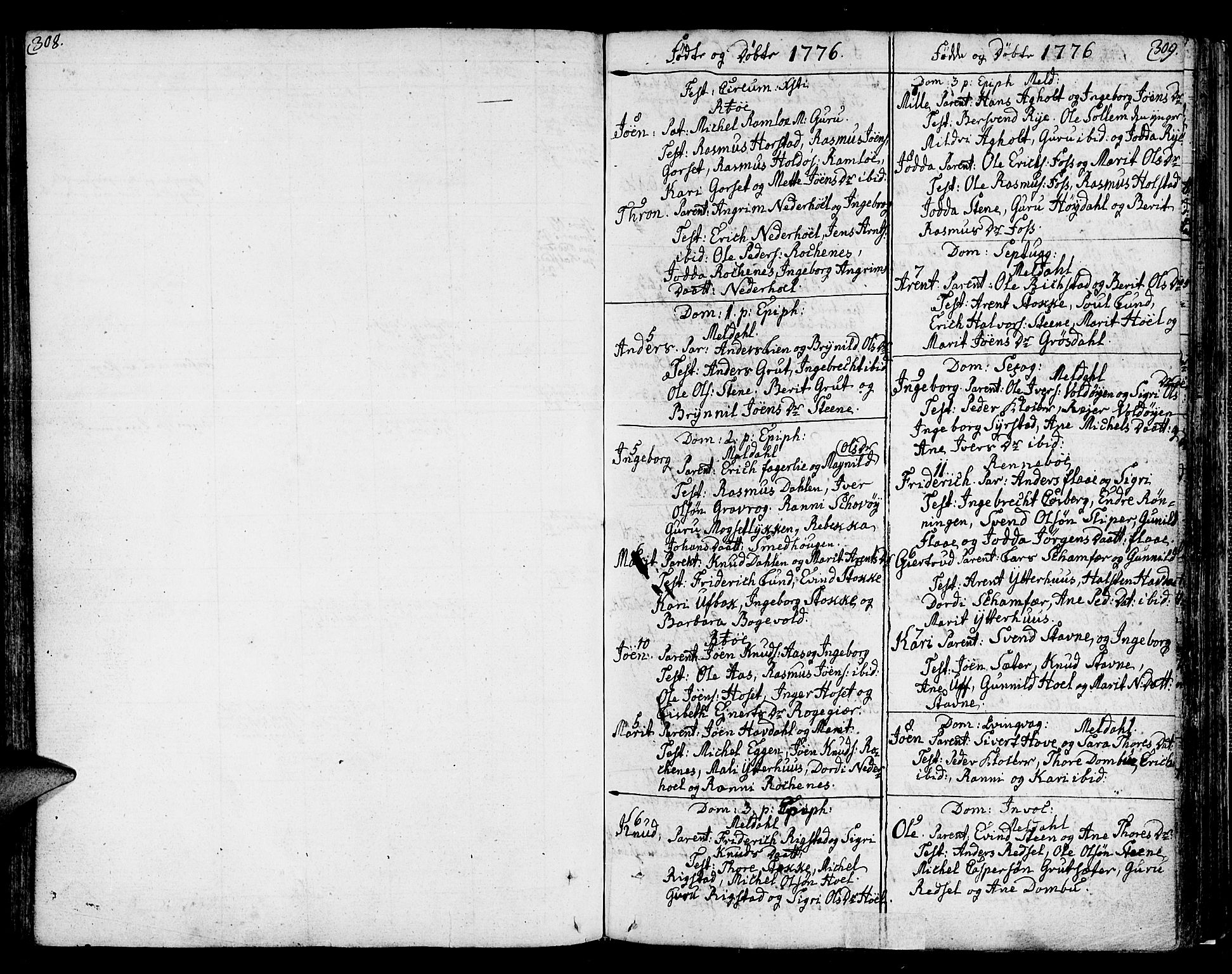 Ministerialprotokoller, klokkerbøker og fødselsregistre - Sør-Trøndelag, SAT/A-1456/672/L0852: Parish register (official) no. 672A05, 1776-1815, p. 308-309