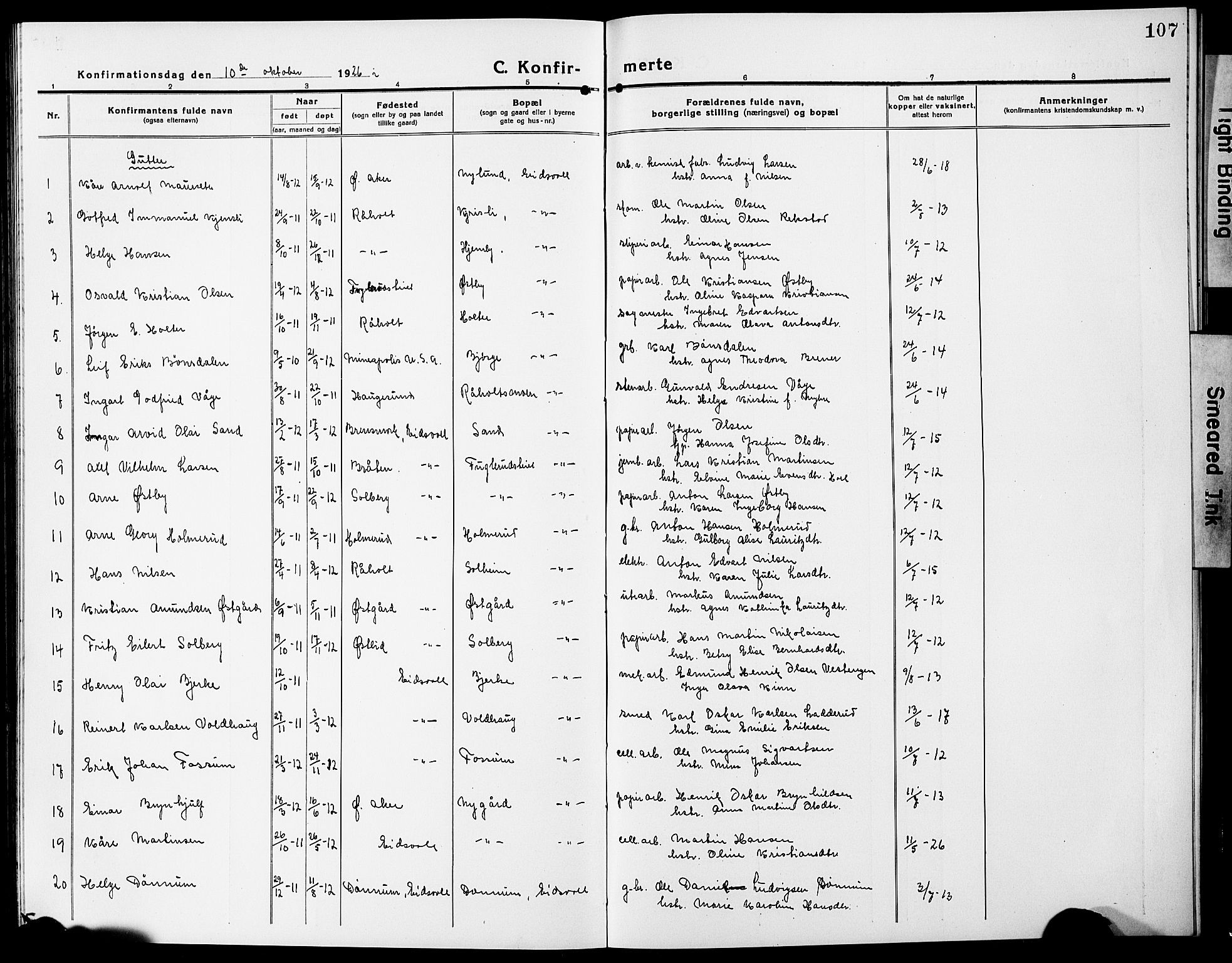 Eidsvoll prestekontor Kirkebøker, AV/SAO-A-10888/G/Ga/L0009: Parish register (copy) no. I 9, 1914-1927, p. 107