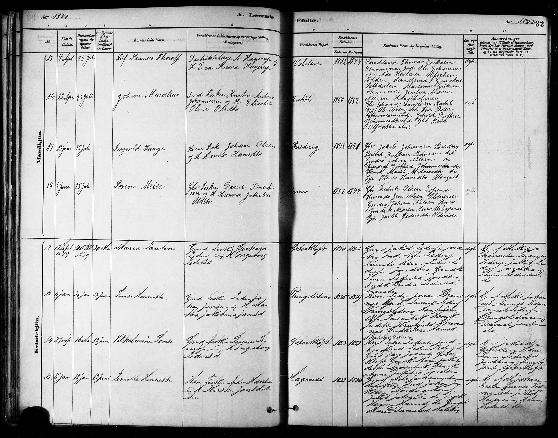 Ministerialprotokoller, klokkerbøker og fødselsregistre - Nordland, SAT/A-1459/852/L0740: Parish register (official) no. 852A10, 1878-1894, p. 32