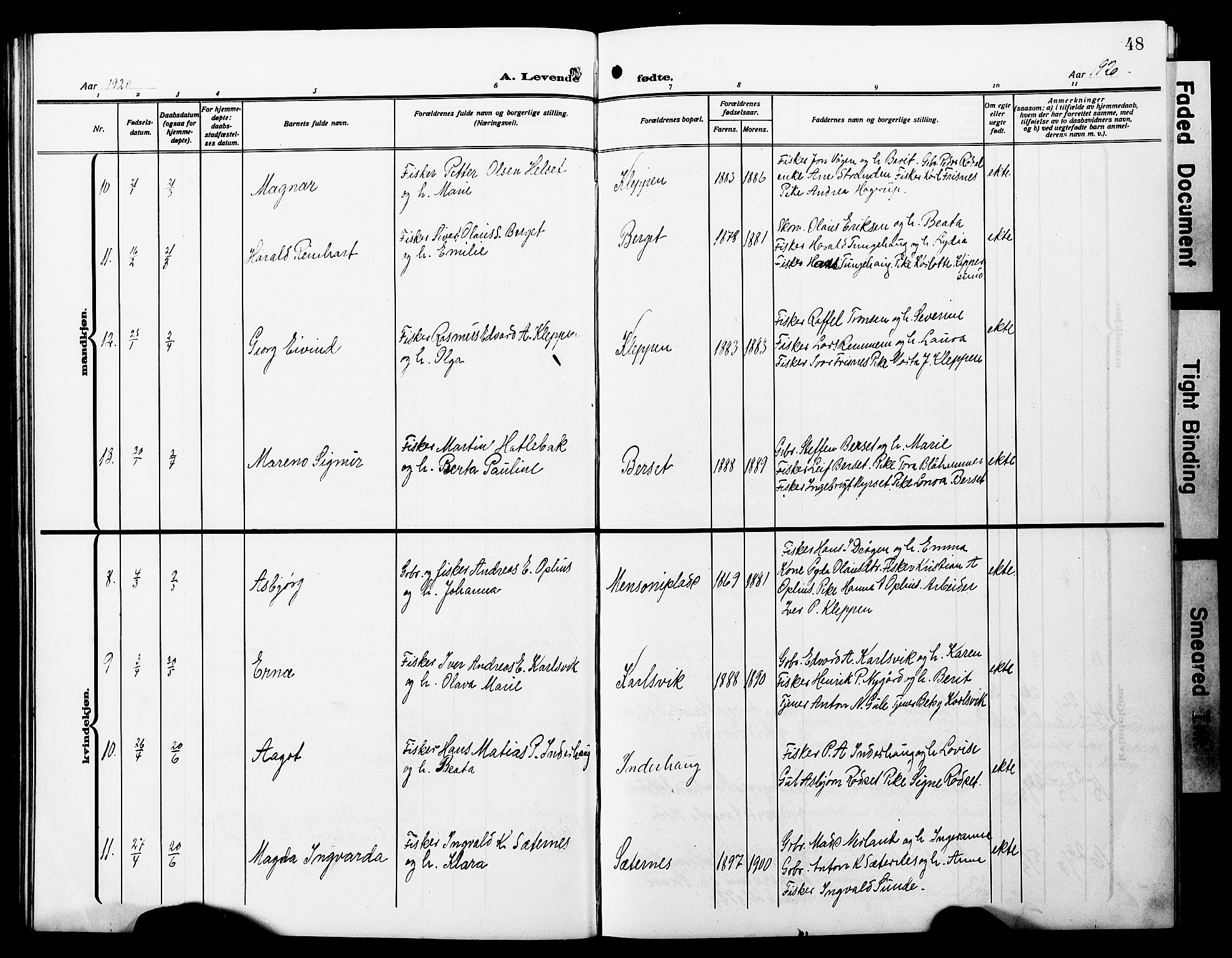 Ministerialprotokoller, klokkerbøker og fødselsregistre - Møre og Romsdal, SAT/A-1454/566/L0774: Parish register (copy) no. 566C03, 1910-1929, p. 48