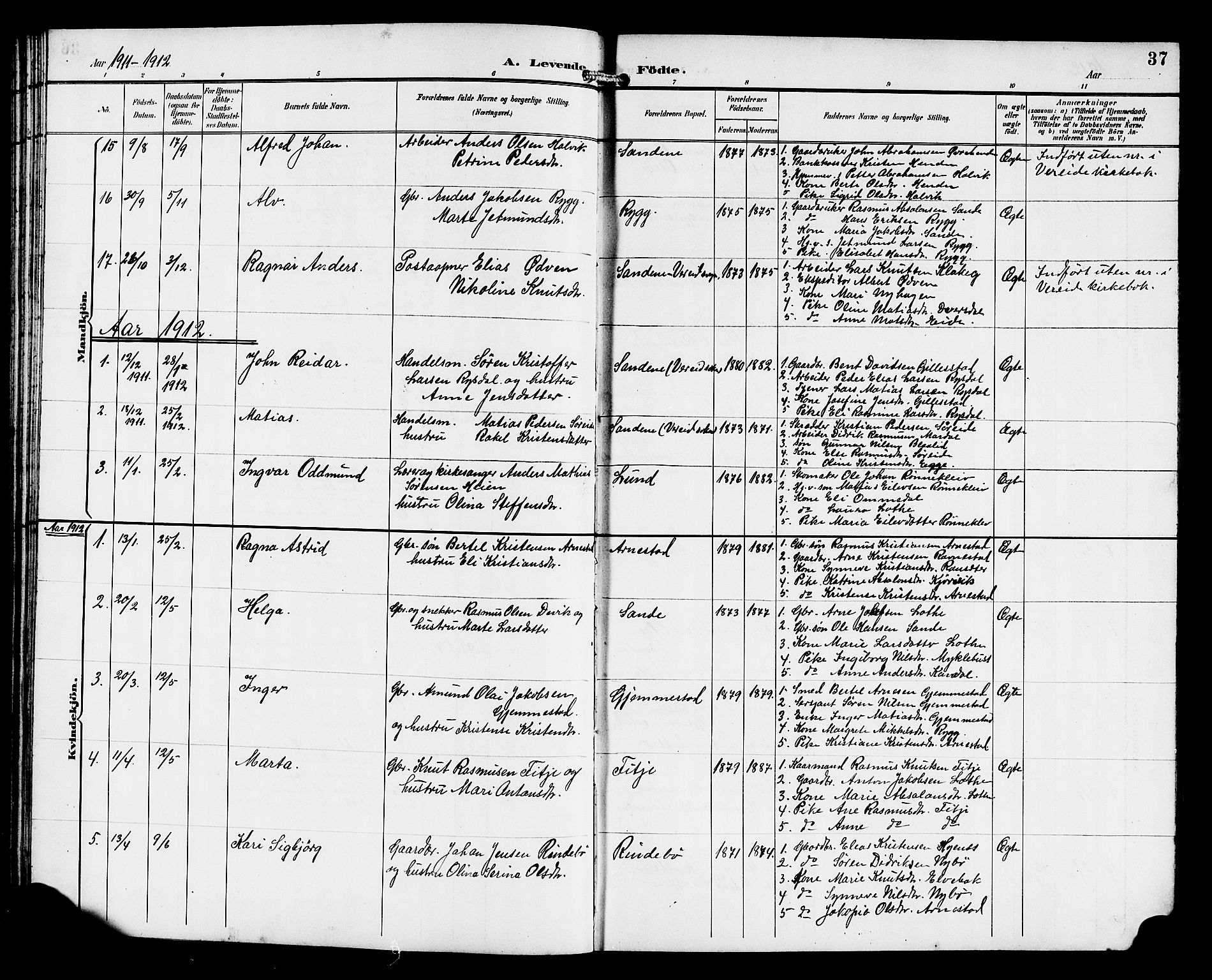 Gloppen sokneprestembete, AV/SAB-A-80101/H/Hab/Habd/L0001: Parish register (copy) no. D 1, 1892-1921, p. 37