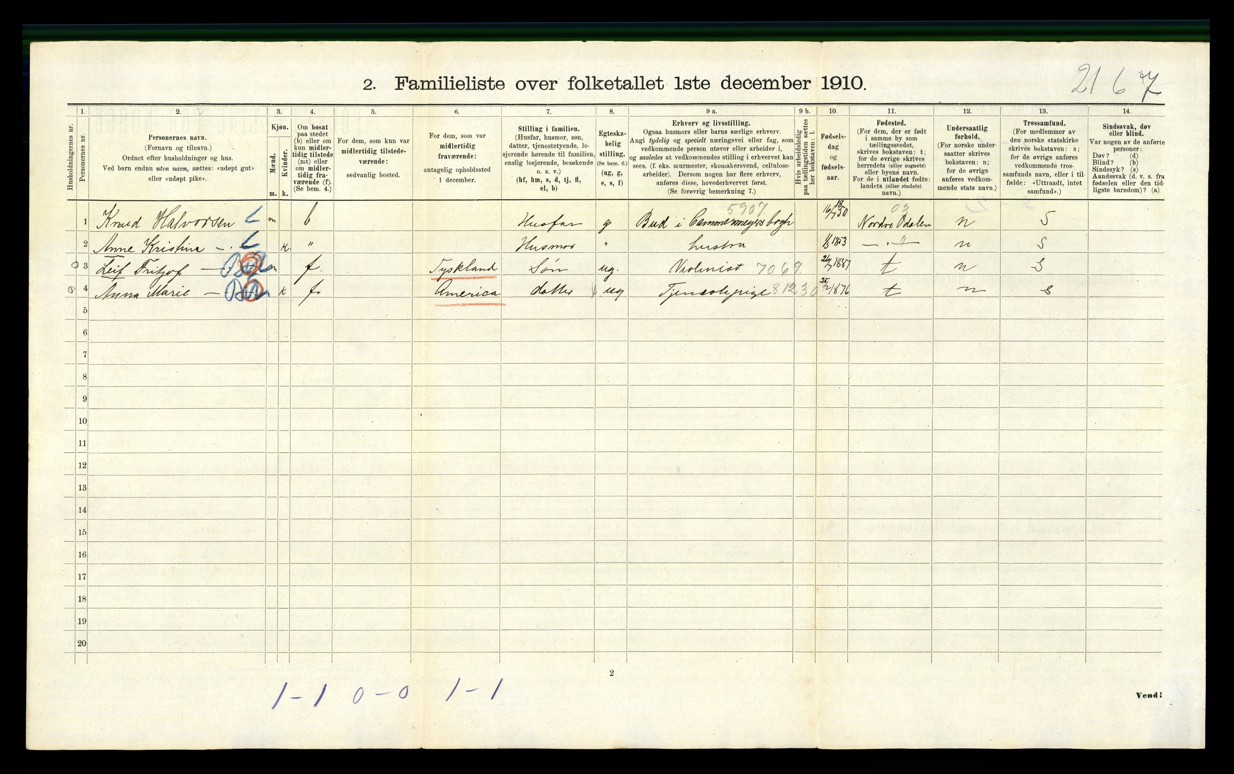 RA, 1910 census for Kristiania, 1910, p. 2084