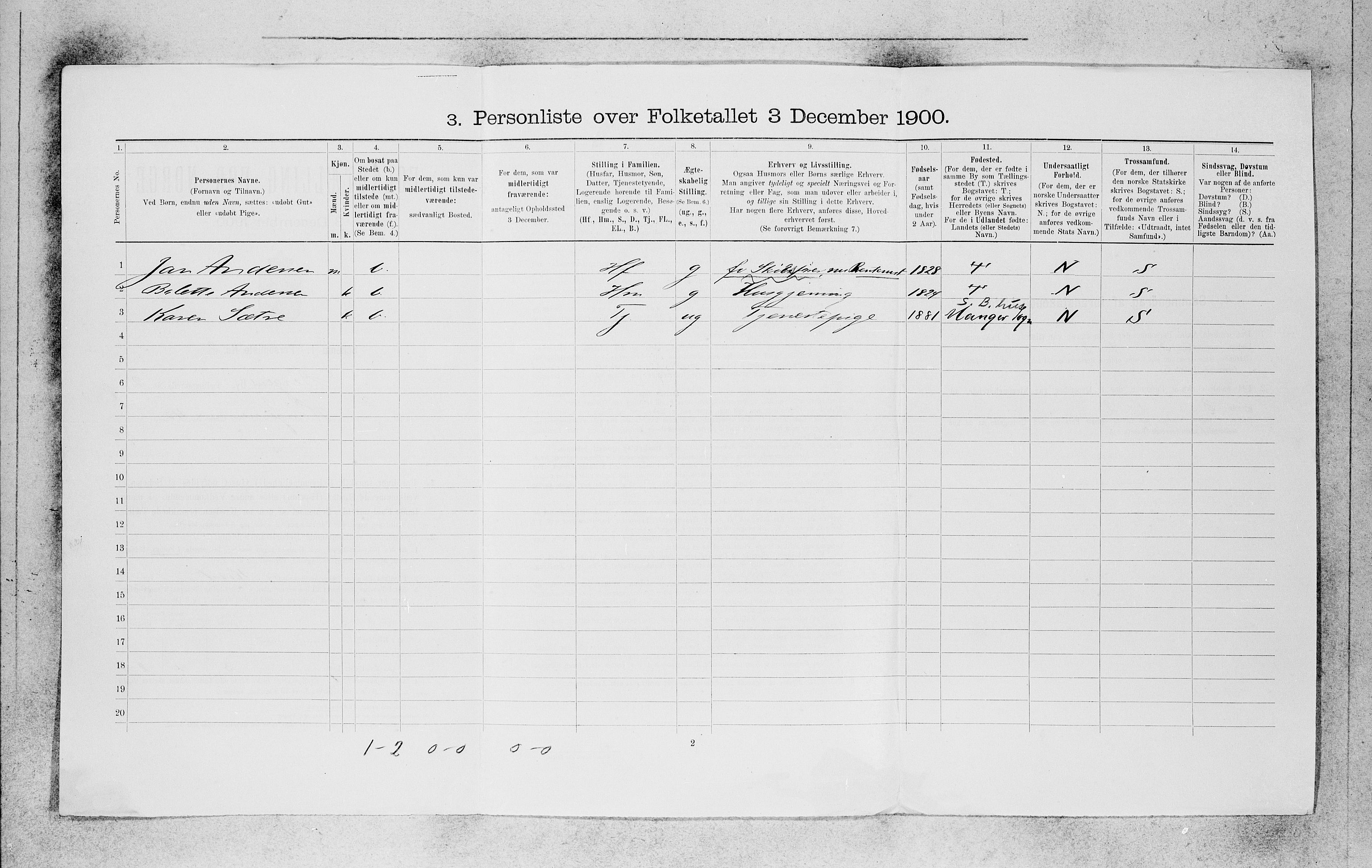 SAB, 1900 census for Bergen, 1900, p. 580