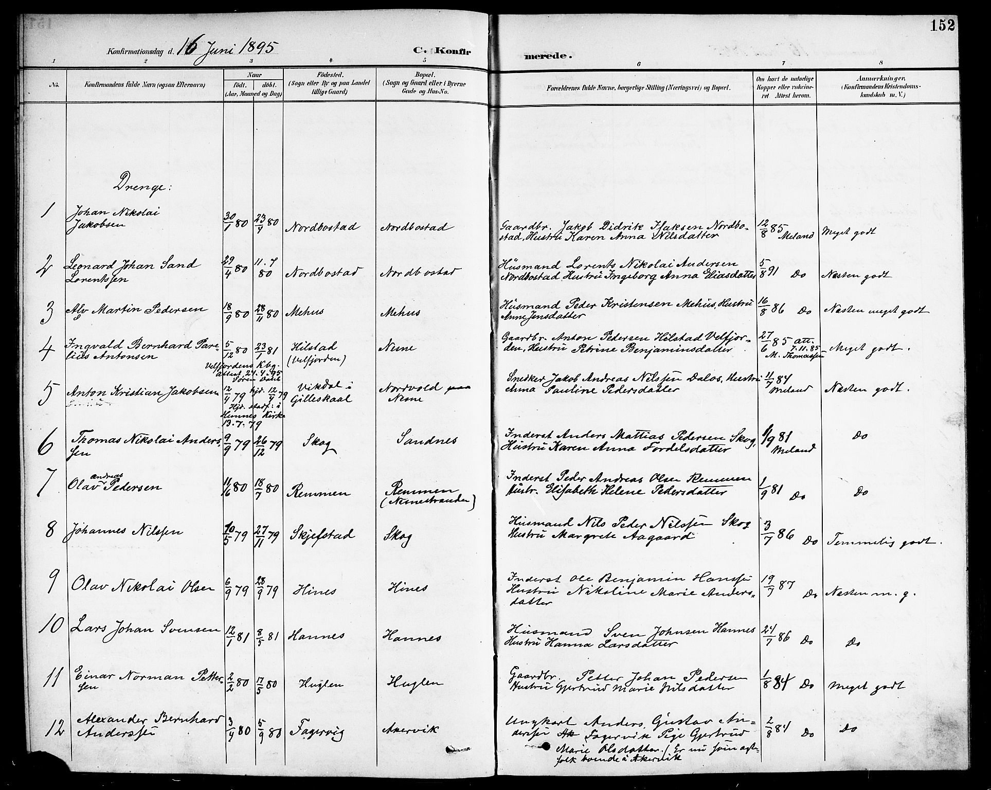 Ministerialprotokoller, klokkerbøker og fødselsregistre - Nordland, SAT/A-1459/838/L0559: Parish register (copy) no. 838C06, 1893-1910, p. 152