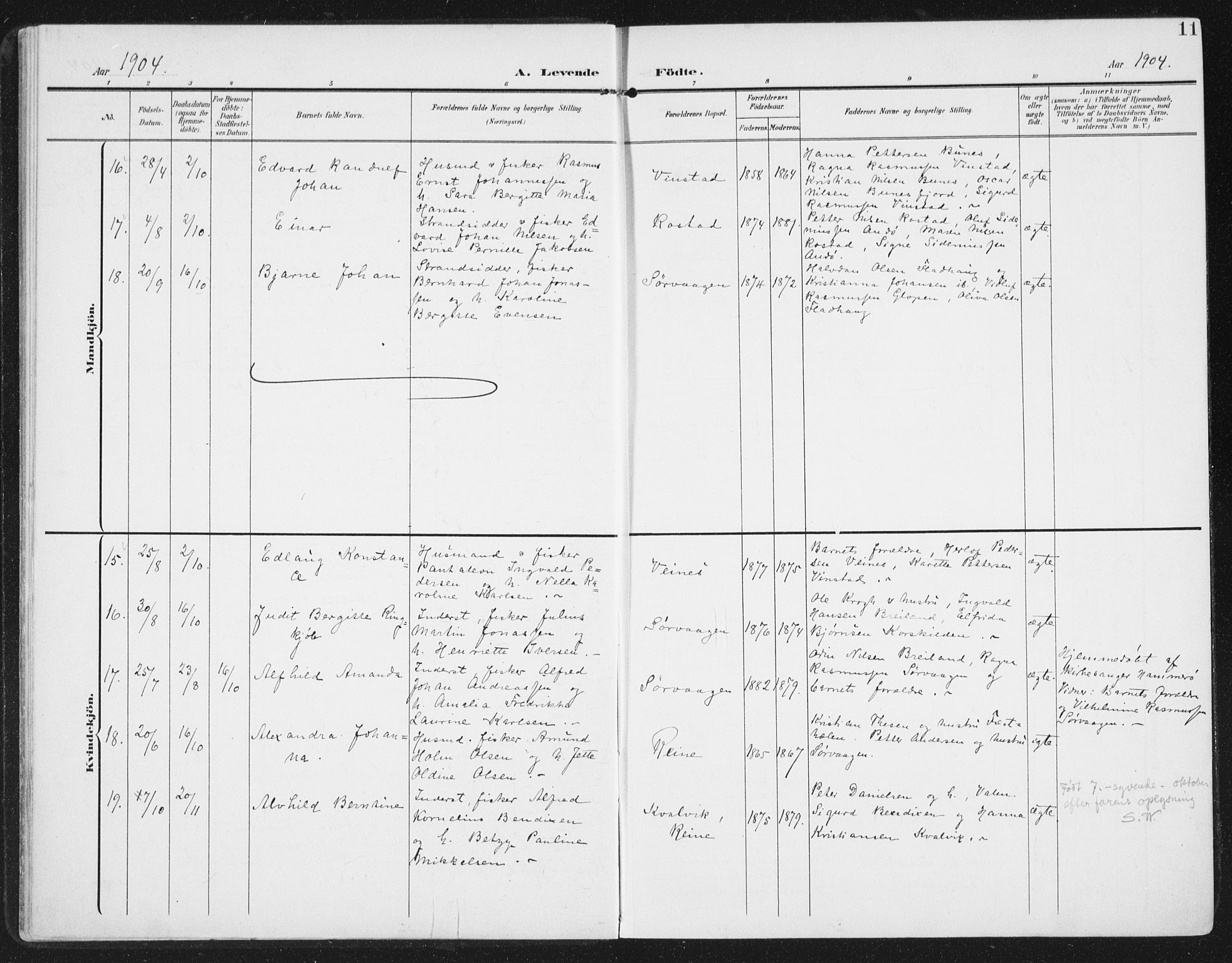 Ministerialprotokoller, klokkerbøker og fødselsregistre - Nordland, AV/SAT-A-1459/886/L1221: Parish register (official) no. 886A03, 1903-1913, p. 11