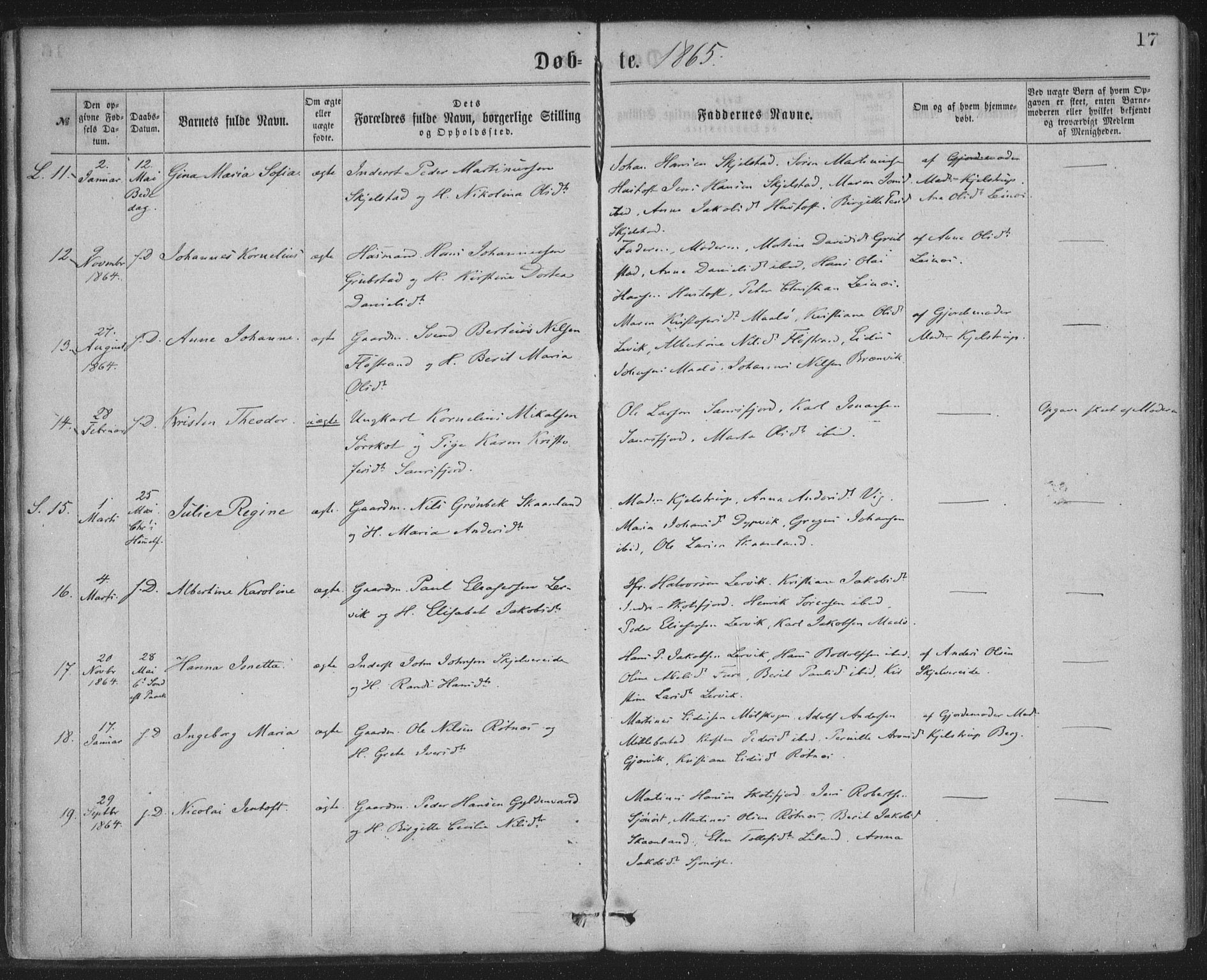 Ministerialprotokoller, klokkerbøker og fødselsregistre - Nordland, AV/SAT-A-1459/855/L0801: Parish register (official) no. 855A09, 1864-1874, p. 17