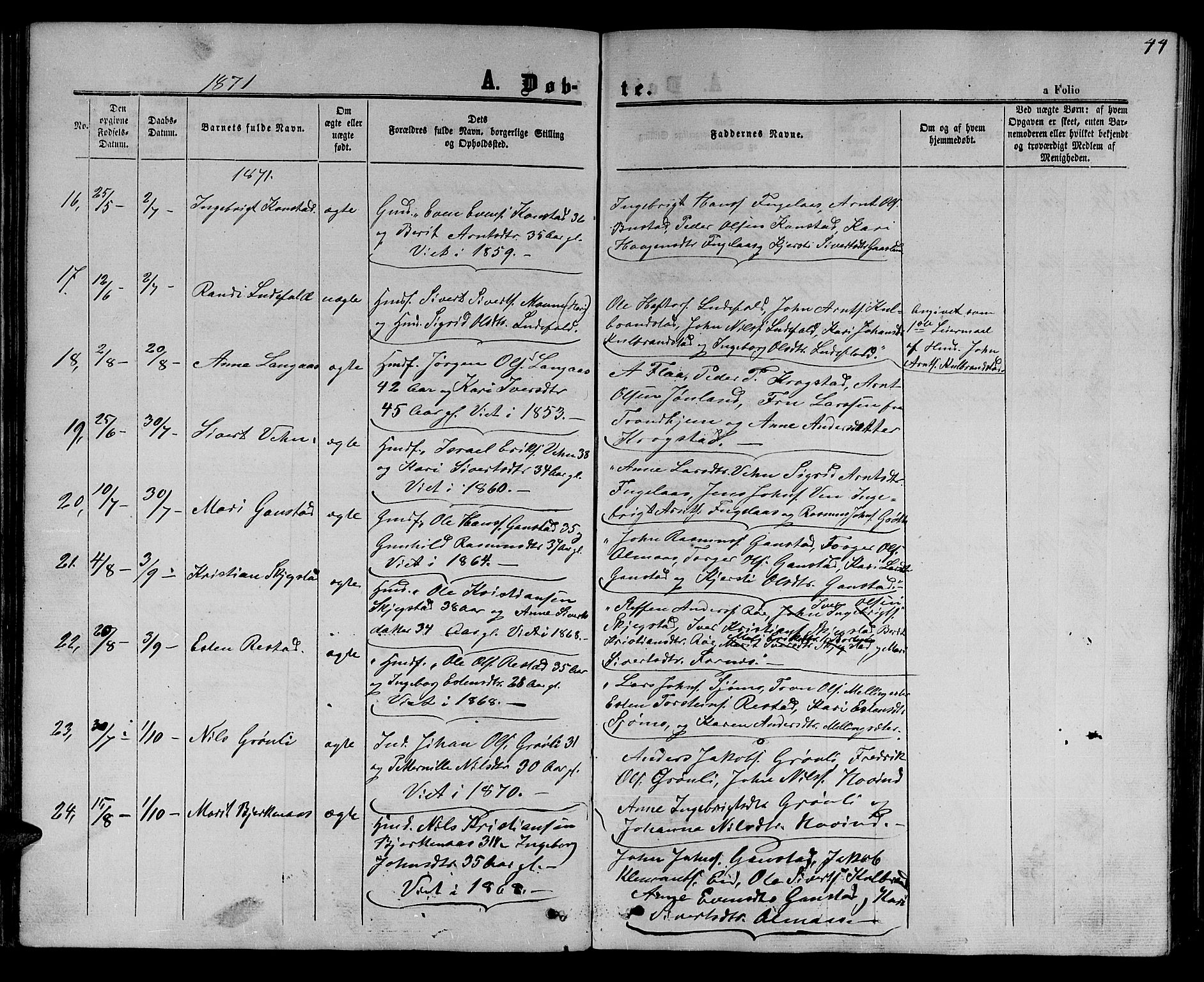 Ministerialprotokoller, klokkerbøker og fødselsregistre - Sør-Trøndelag, AV/SAT-A-1456/694/L1131: Parish register (copy) no. 694C03, 1858-1886, p. 44