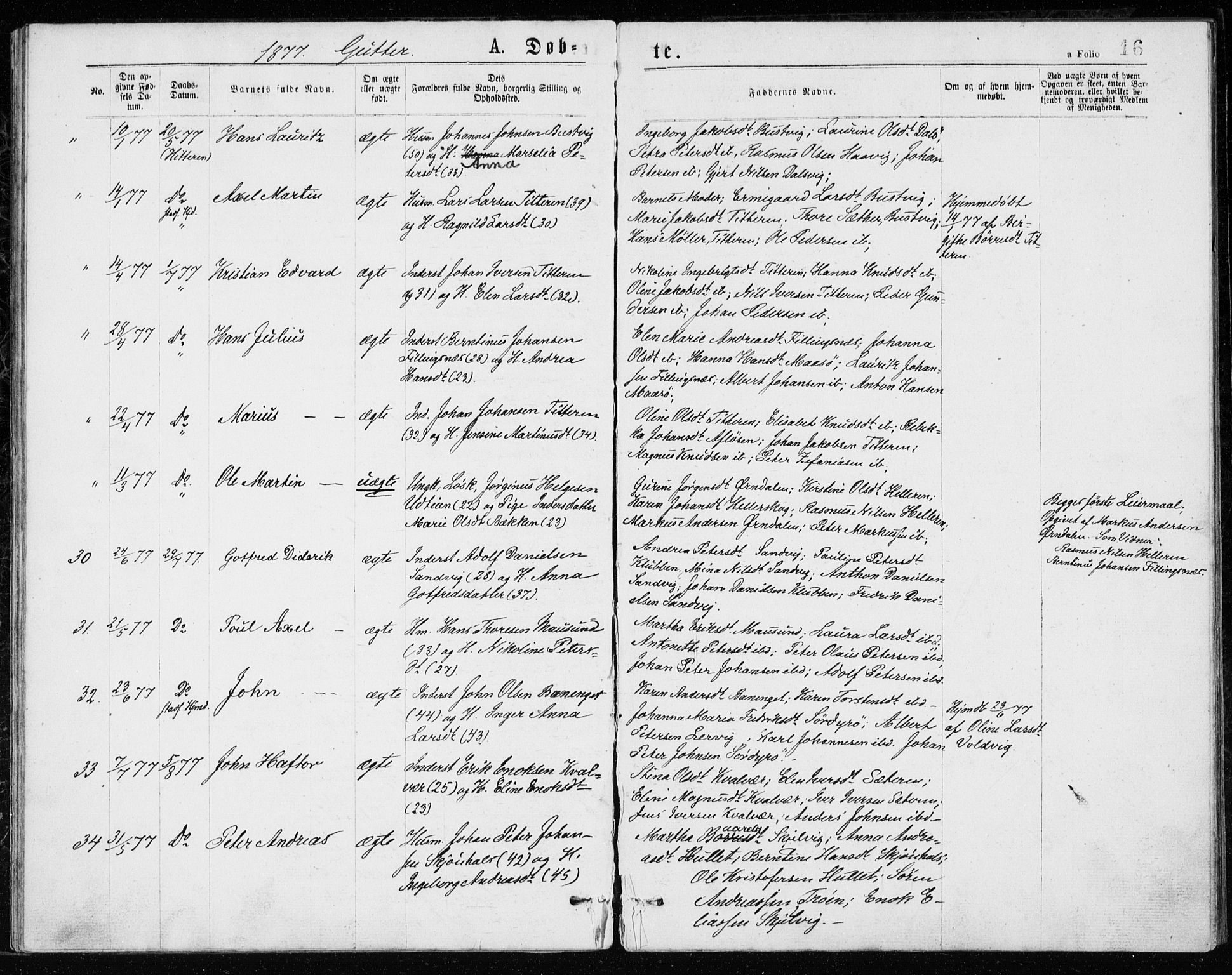 Ministerialprotokoller, klokkerbøker og fødselsregistre - Sør-Trøndelag, SAT/A-1456/640/L0577: Parish register (official) no. 640A02, 1877-1878, p. 16