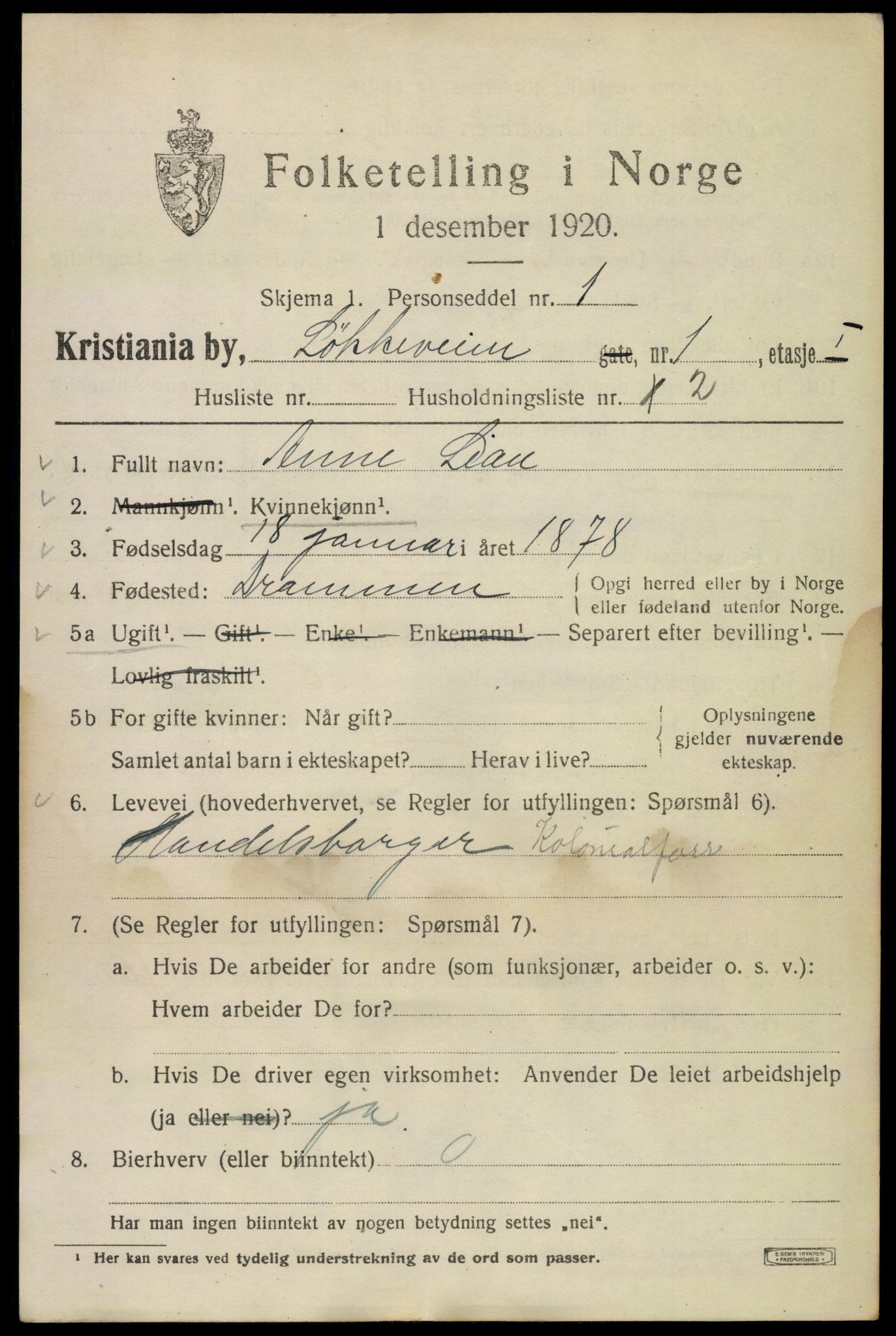 SAO, 1920 census for Kristiania, 1920, p. 367483