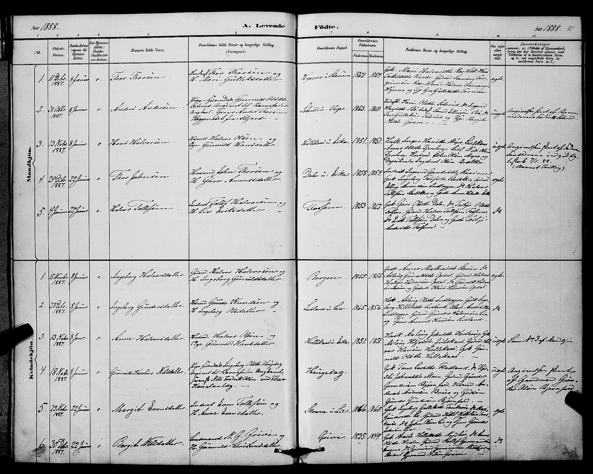 Bø kirkebøker, AV/SAKO-A-257/G/Ga/L0005: Parish register (copy) no. 5, 1883-1897, p. 41