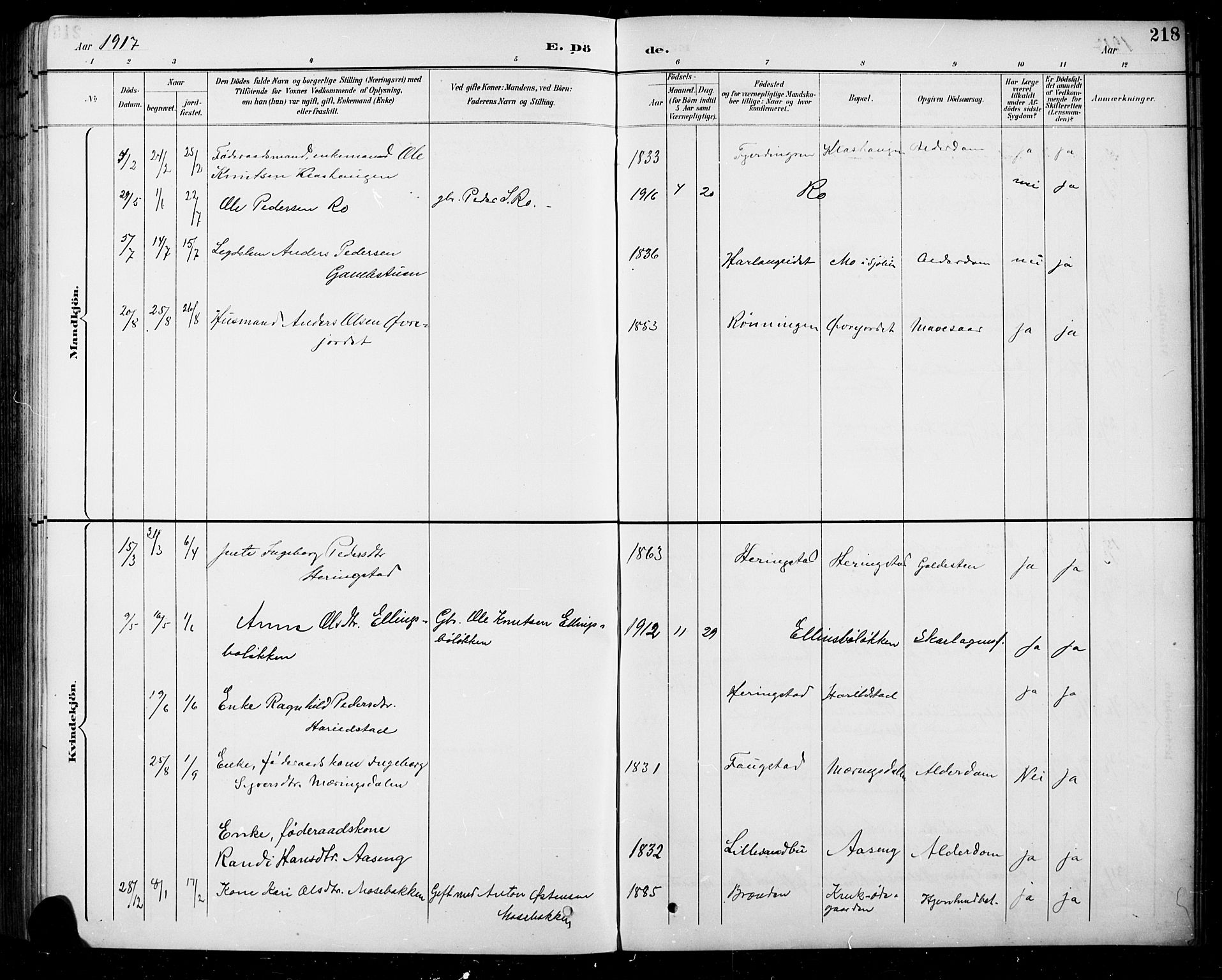 Sel prestekontor, SAH/PREST-074/H/Ha/Hab/L0005: Parish register (copy) no. 5, 1894-1923, p. 218