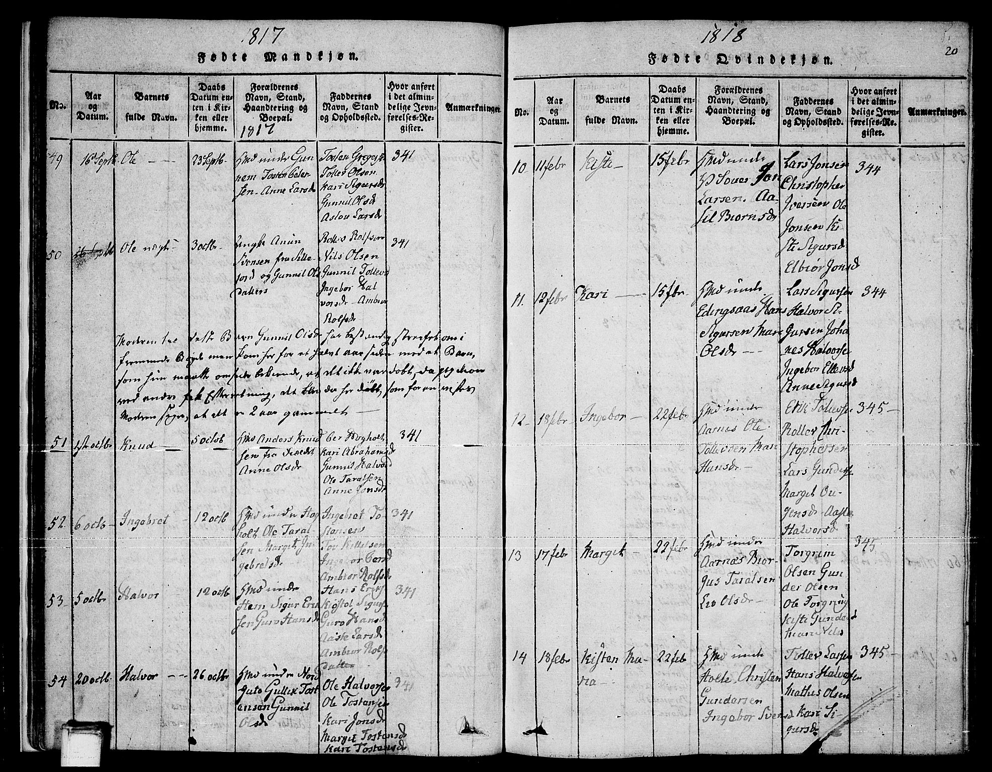 Sauherad kirkebøker, AV/SAKO-A-298/F/Fa/L0005: Parish register (official) no. I 5, 1815-1829, p. 20