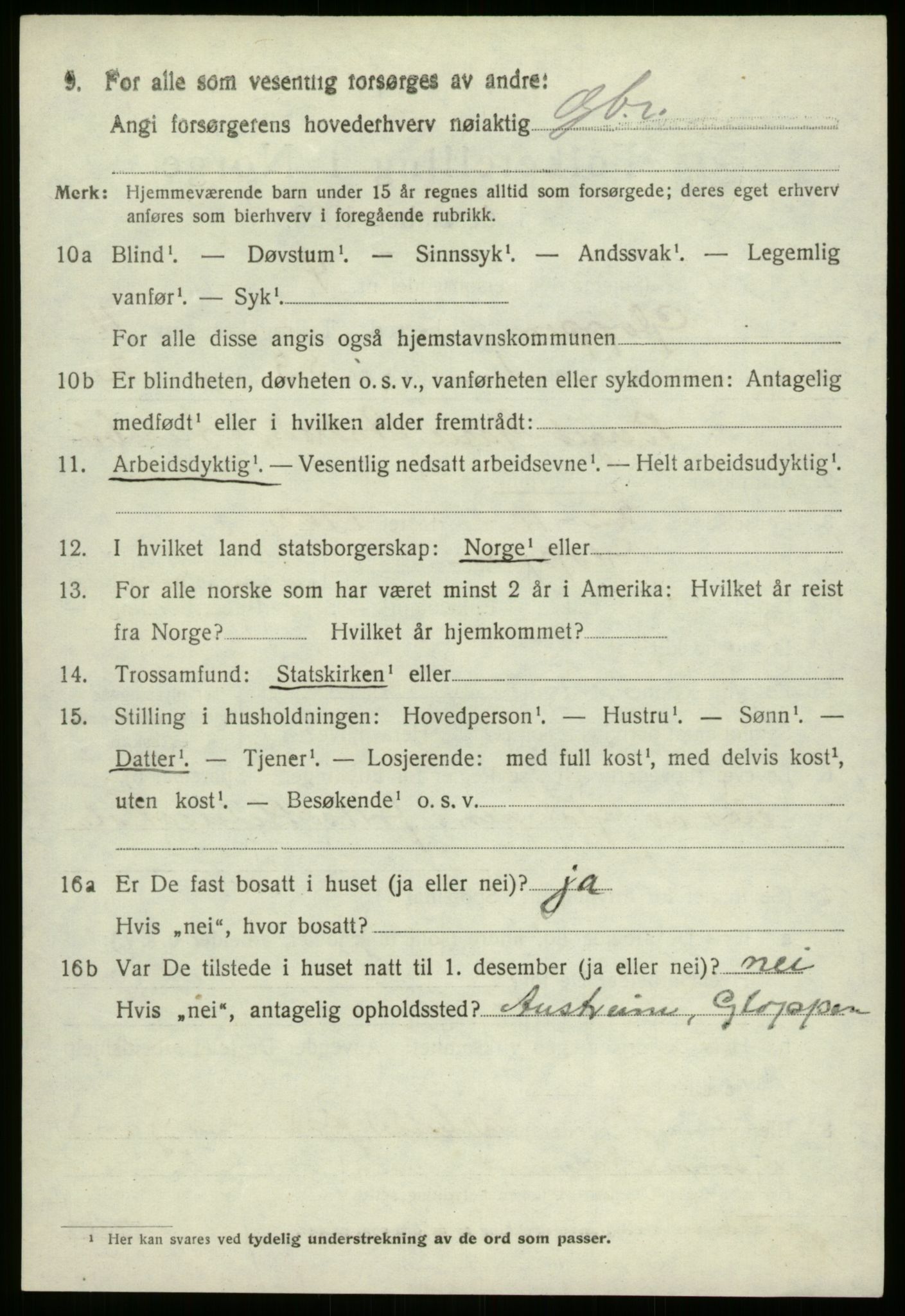 SAB, 1920 census for Gloppen, 1920, p. 5481