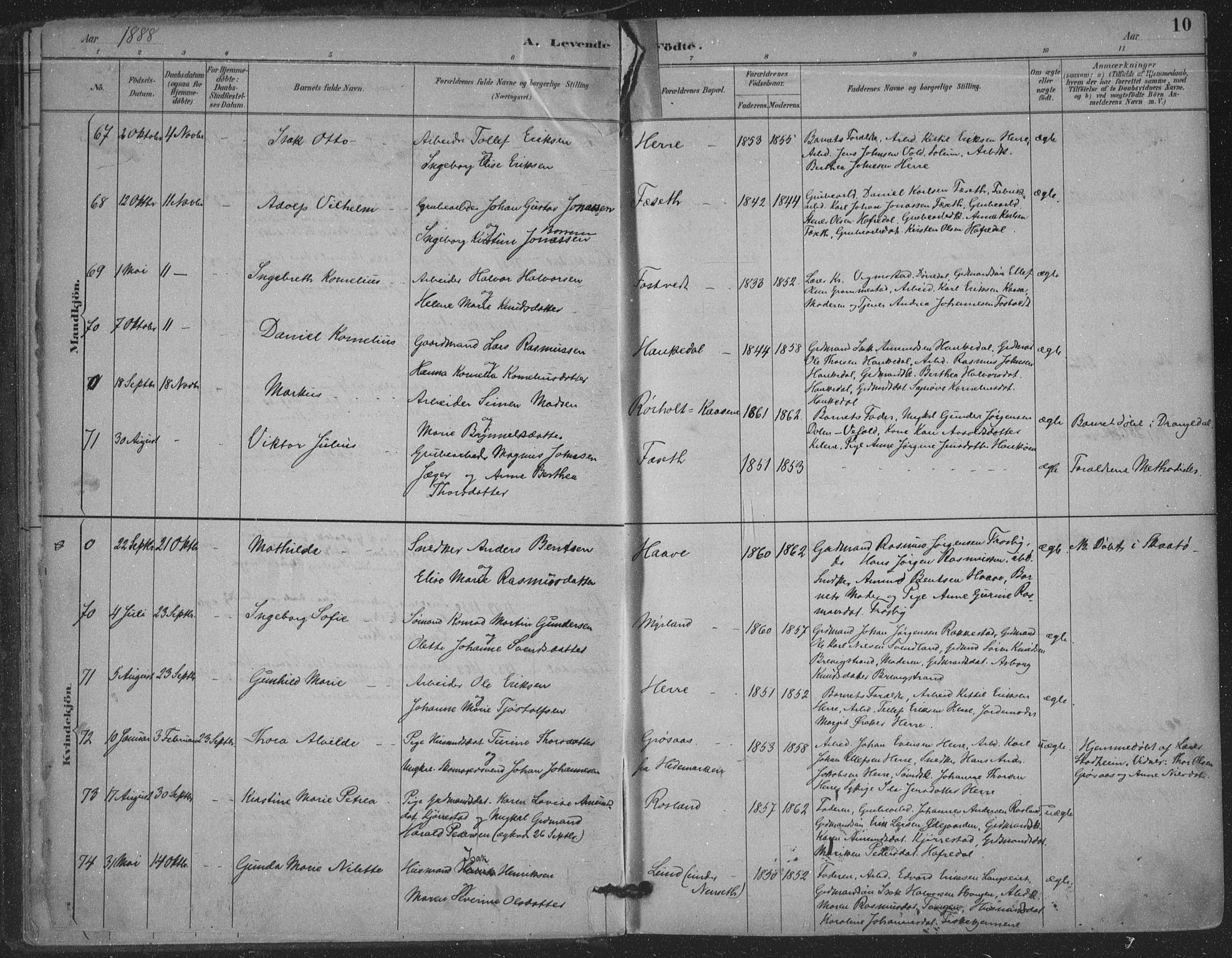 Bamble kirkebøker, AV/SAKO-A-253/F/Fa/L0008: Parish register (official) no. I 8, 1888-1900, p. 10