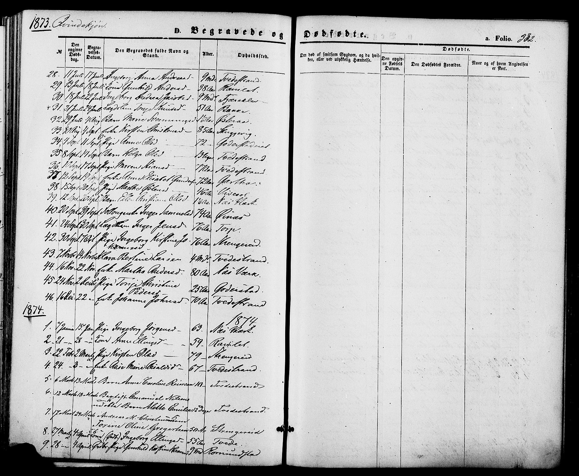 Holt sokneprestkontor, AV/SAK-1111-0021/F/Fa/L0010: Parish register (official) no. A 10, 1872-1885, p. 332