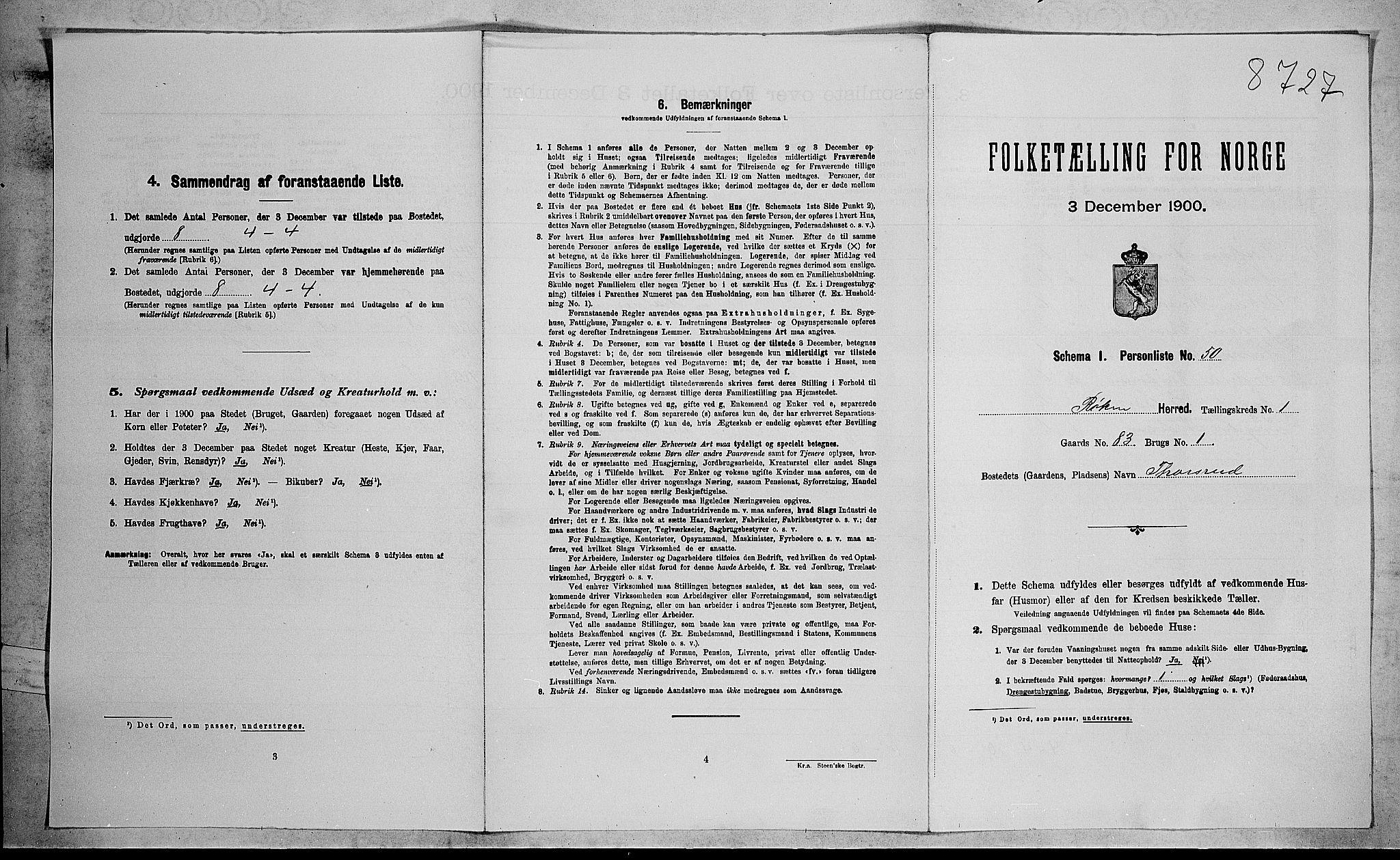 RA, 1900 census for Røyken, 1900, p. 127