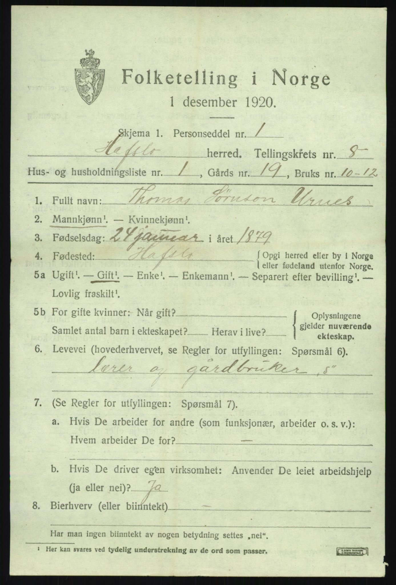 SAB, 1920 census for Hafslo, 1920, p. 5648