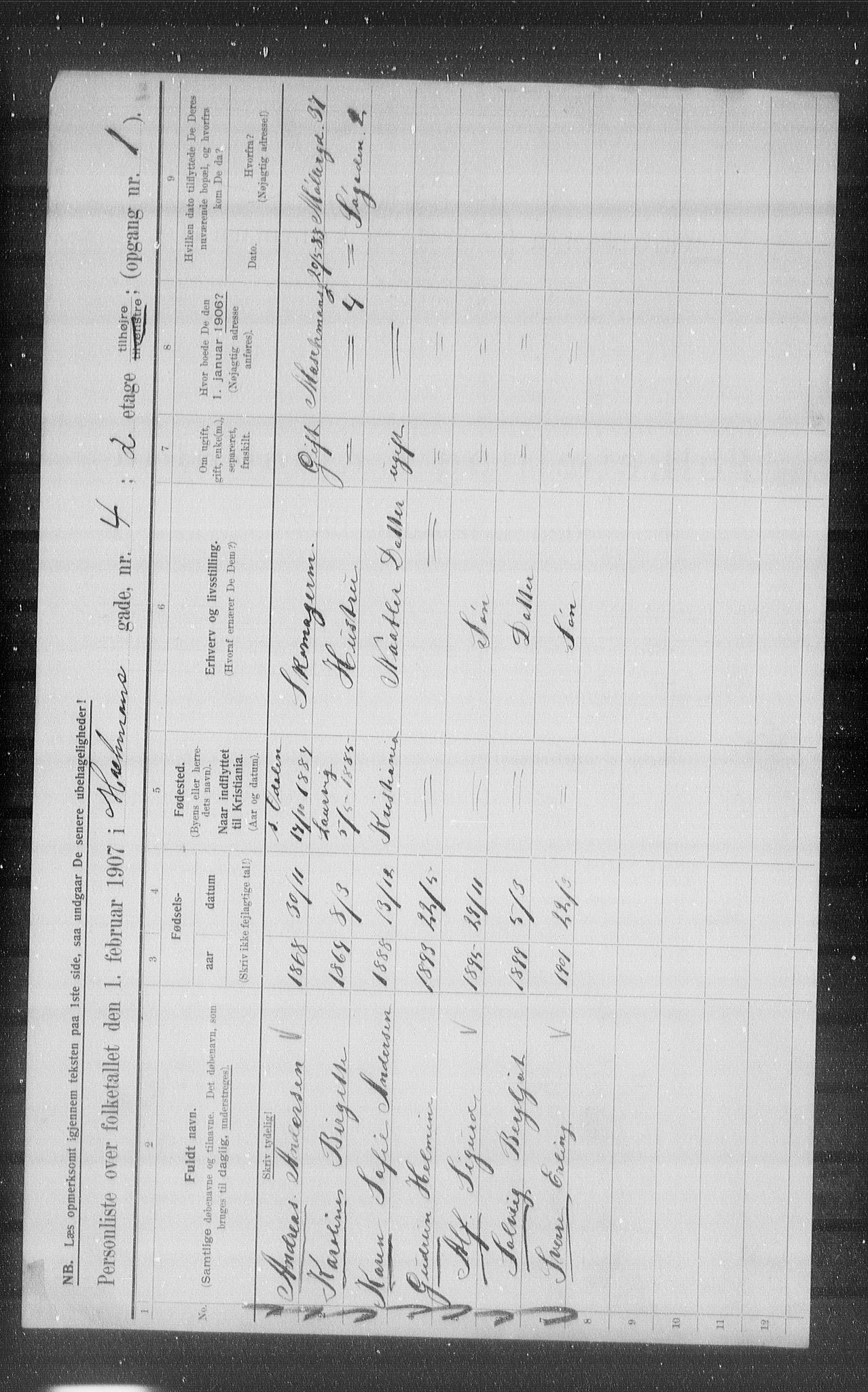 OBA, Municipal Census 1907 for Kristiania, 1907, p. 32990