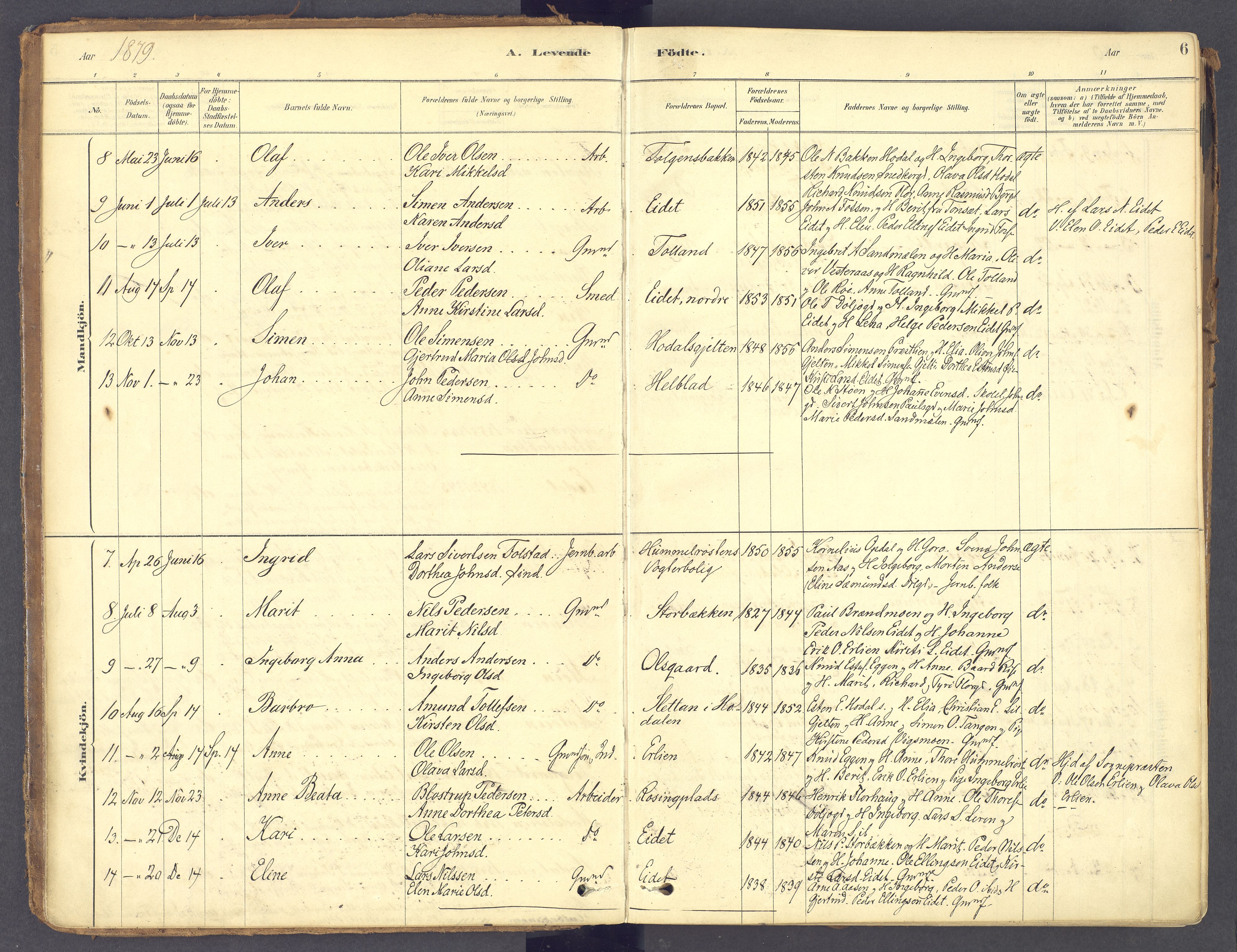 Tolga prestekontor, SAH/PREST-062/K/L0011: Parish register (official) no. 11, 1877-1920, p. 6