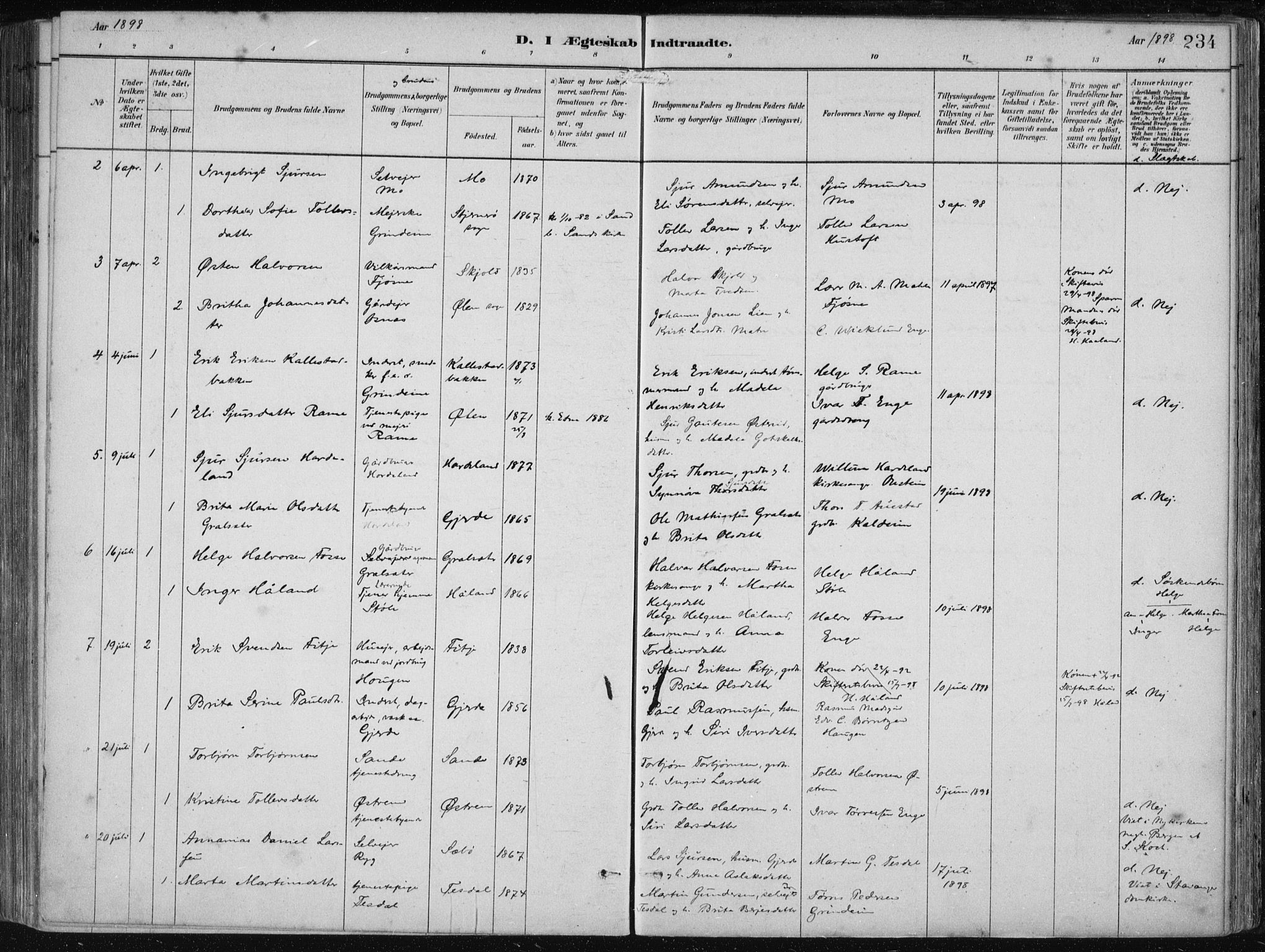 Etne sokneprestembete, SAB/A-75001/H/Haa: Parish register (official) no. B  1, 1879-1919, p. 234