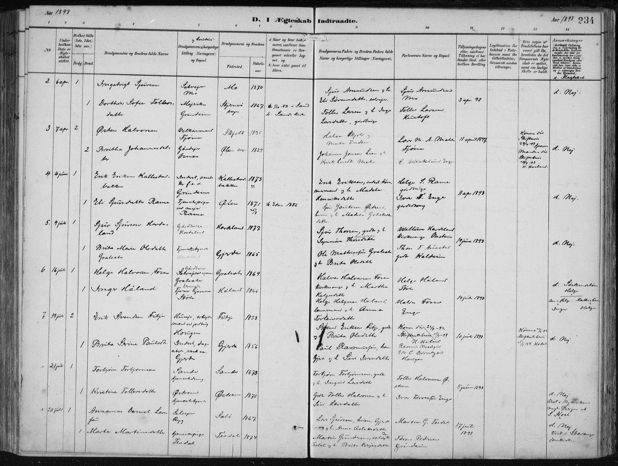 Etne sokneprestembete, AV/SAB-A-75001/H/Haa: Parish register (official) no. B  1, 1879-1919, p. 234