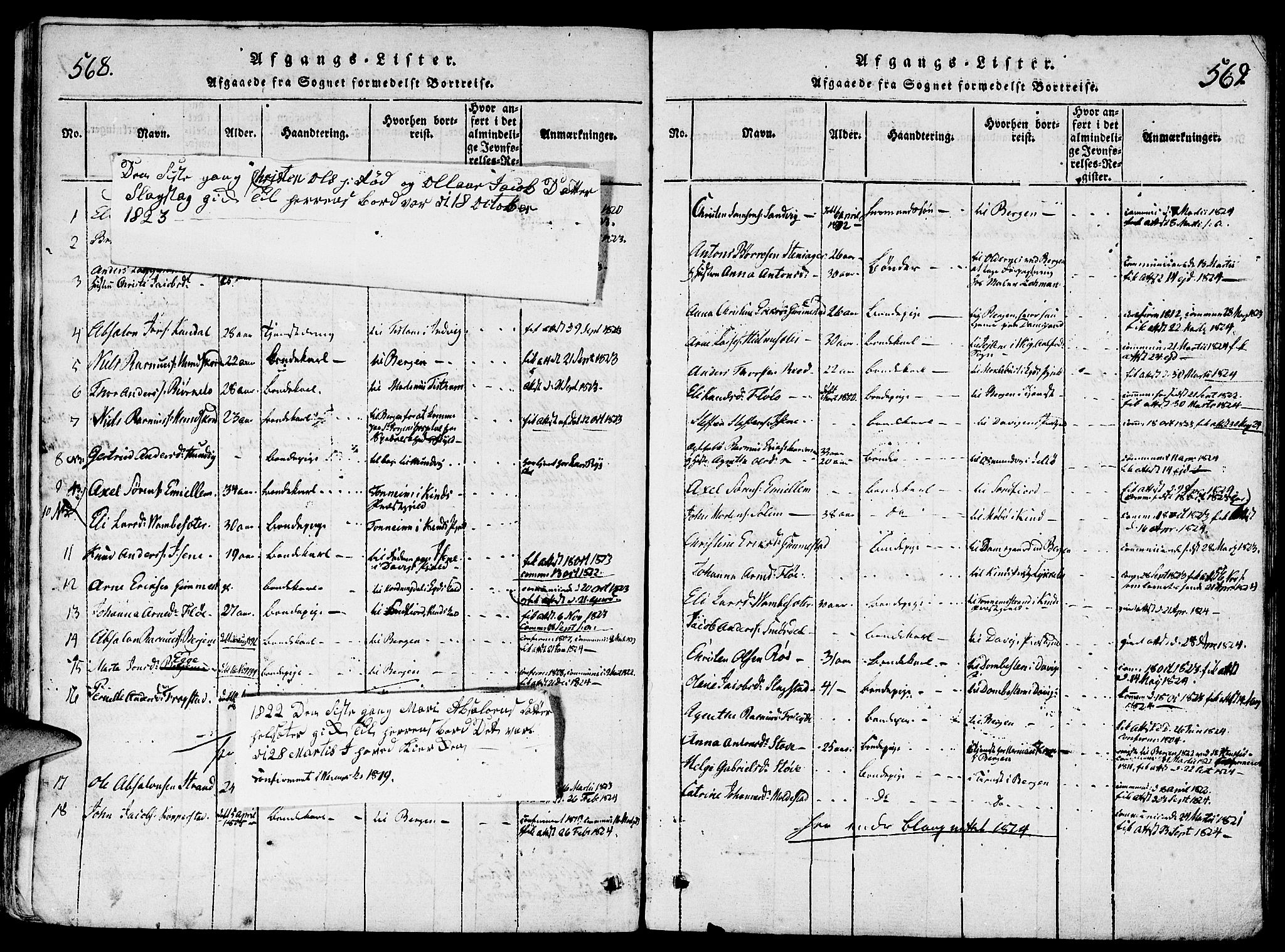 Gloppen sokneprestembete, SAB/A-80101/H/Haa/Haaa/L0006: Parish register (official) no. A 6, 1816-1826, p. 568-569