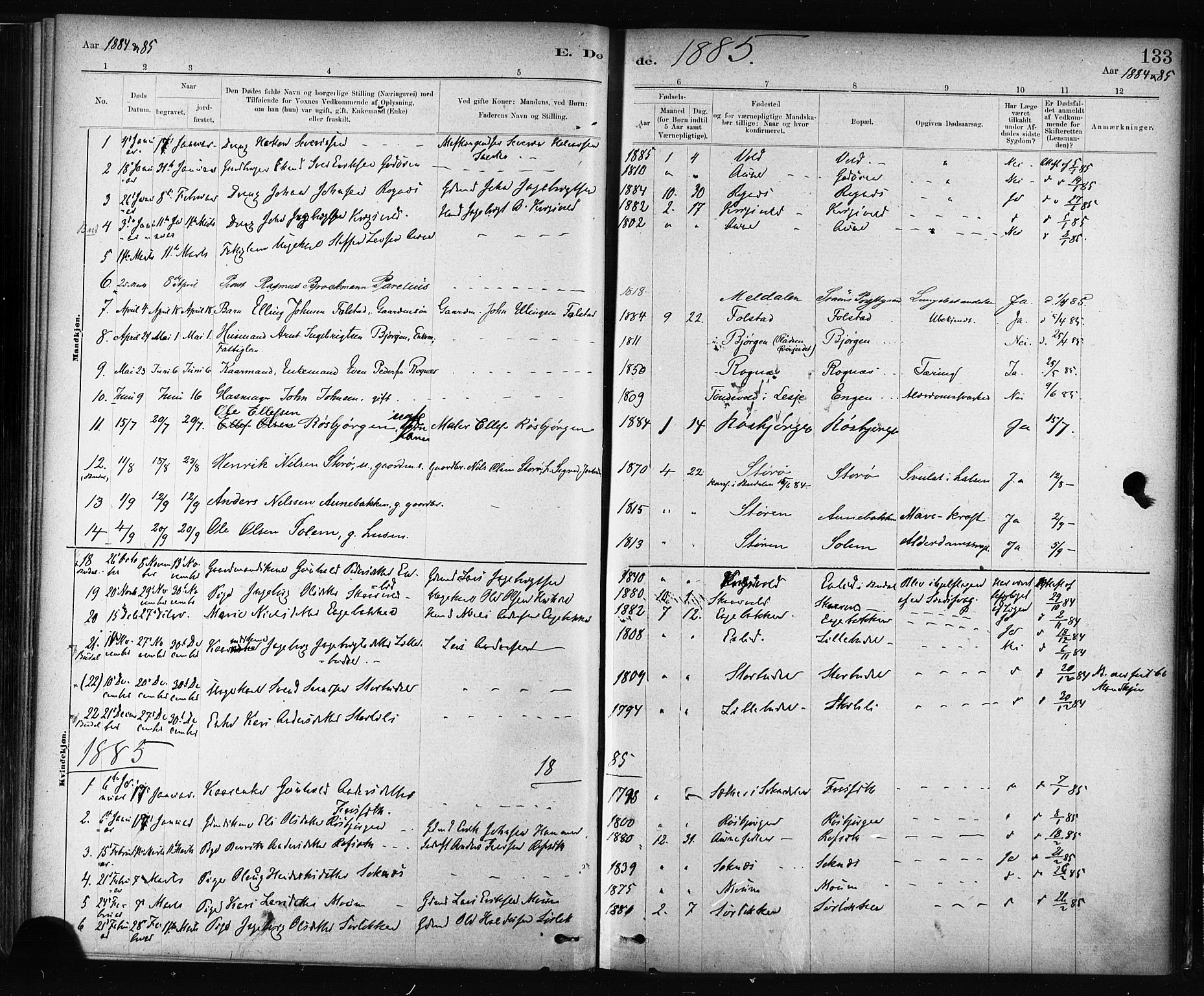 Ministerialprotokoller, klokkerbøker og fødselsregistre - Sør-Trøndelag, SAT/A-1456/687/L1002: Parish register (official) no. 687A08, 1878-1890, p. 133