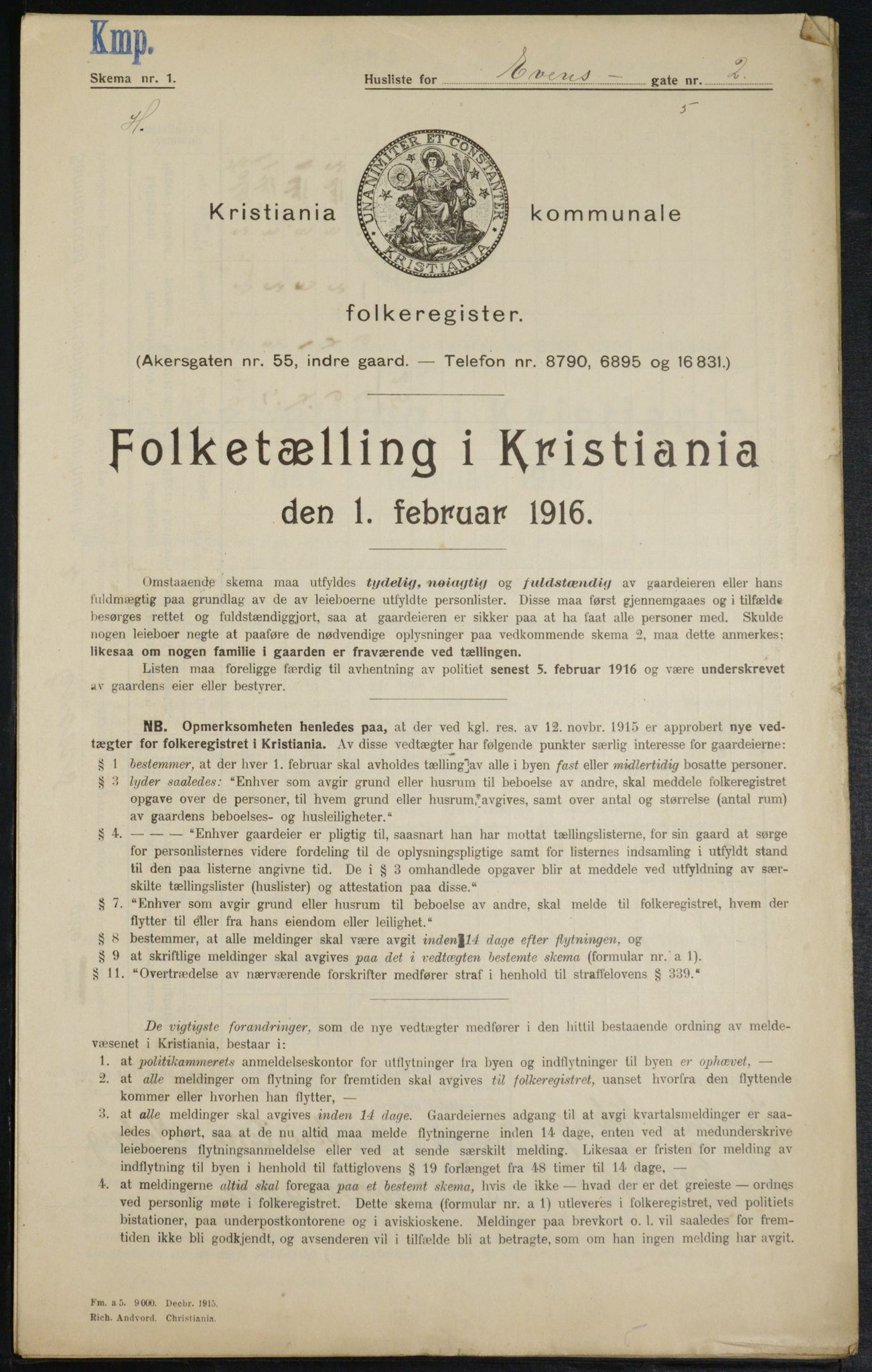OBA, Municipal Census 1916 for Kristiania, 1916, p. 23244