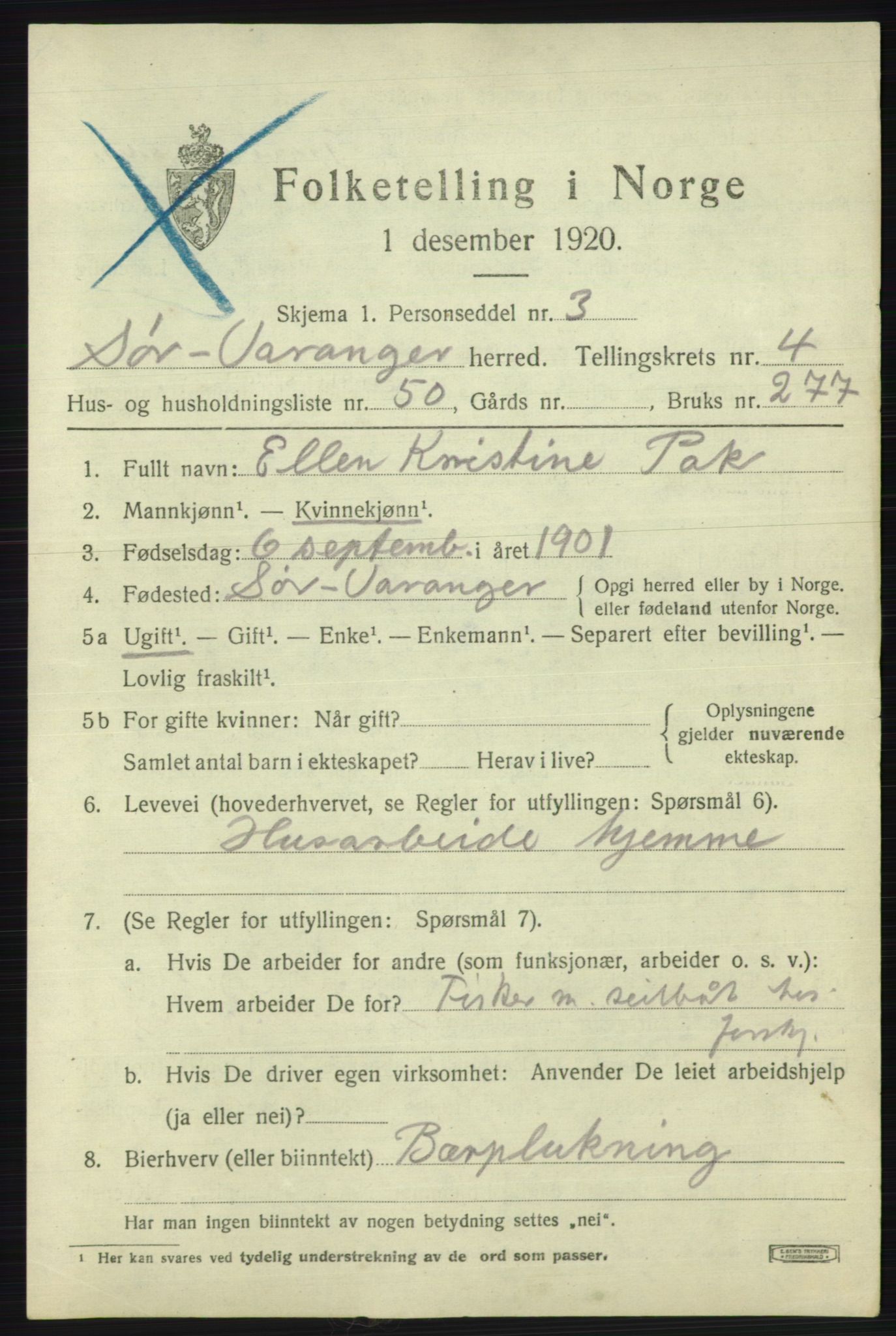 SATØ, 1920 census for Sør-Varanger, 1920, p. 3421