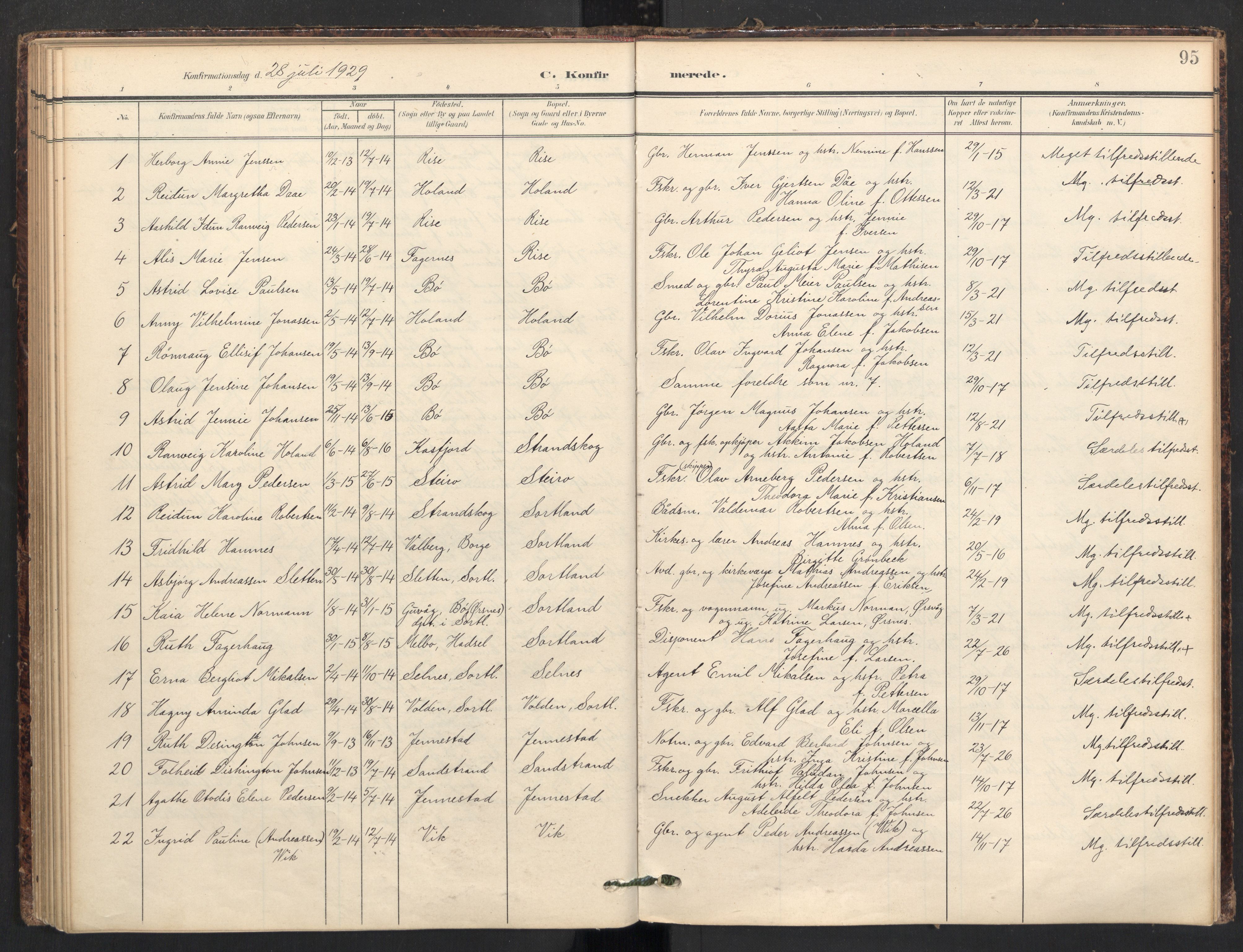 Ministerialprotokoller, klokkerbøker og fødselsregistre - Nordland, SAT/A-1459/895/L1375: Parish register (official) no. 895A10, 1907-1938, p. 95