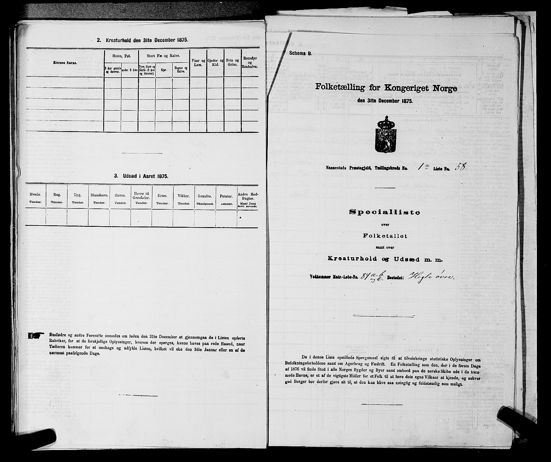 RA, 1875 census for 0238P Nannestad, 1875, p. 164