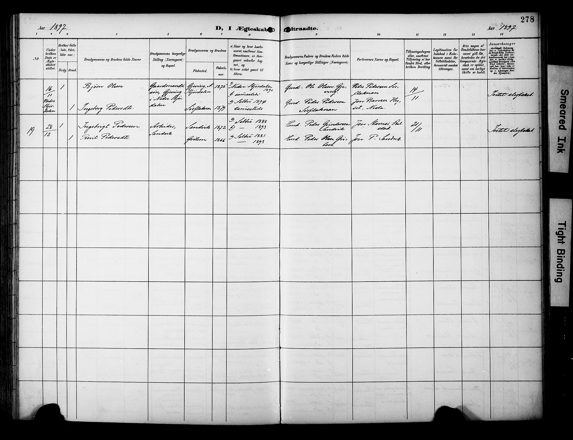 Ministerialprotokoller, klokkerbøker og fødselsregistre - Sør-Trøndelag, AV/SAT-A-1456/695/L1149: Parish register (official) no. 695A09, 1891-1902, p. 278