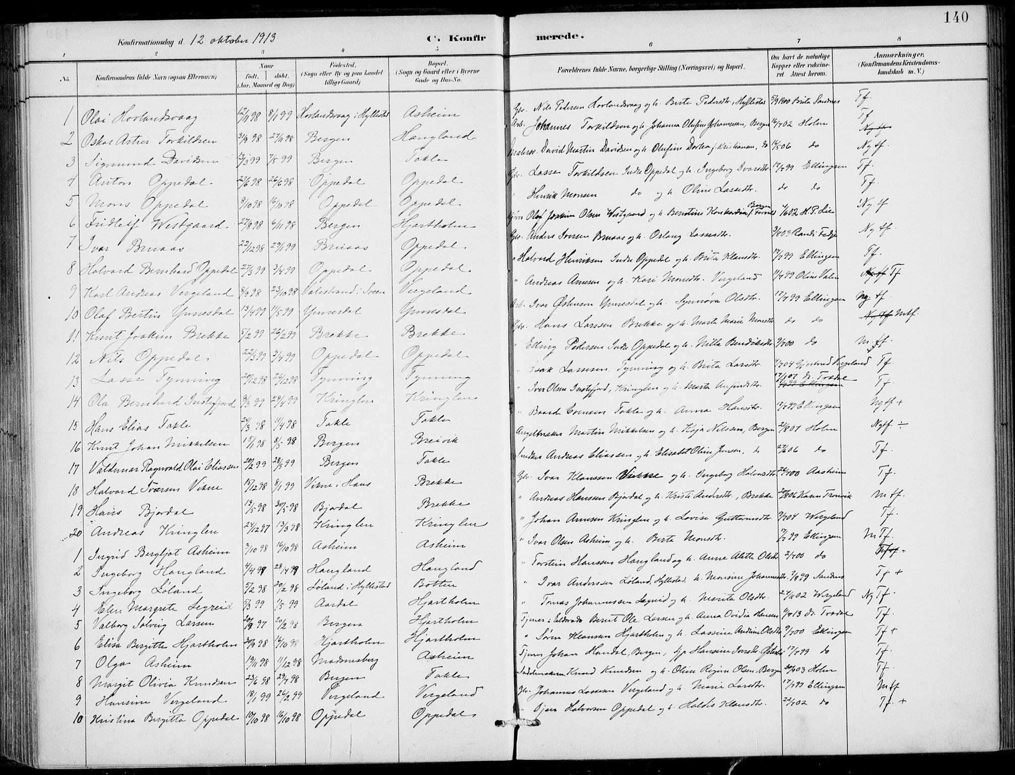 Gulen sokneprestembete, SAB/A-80201/H/Haa/Haac/L0002: Parish register (official) no. C  2, 1882-1914, p. 140