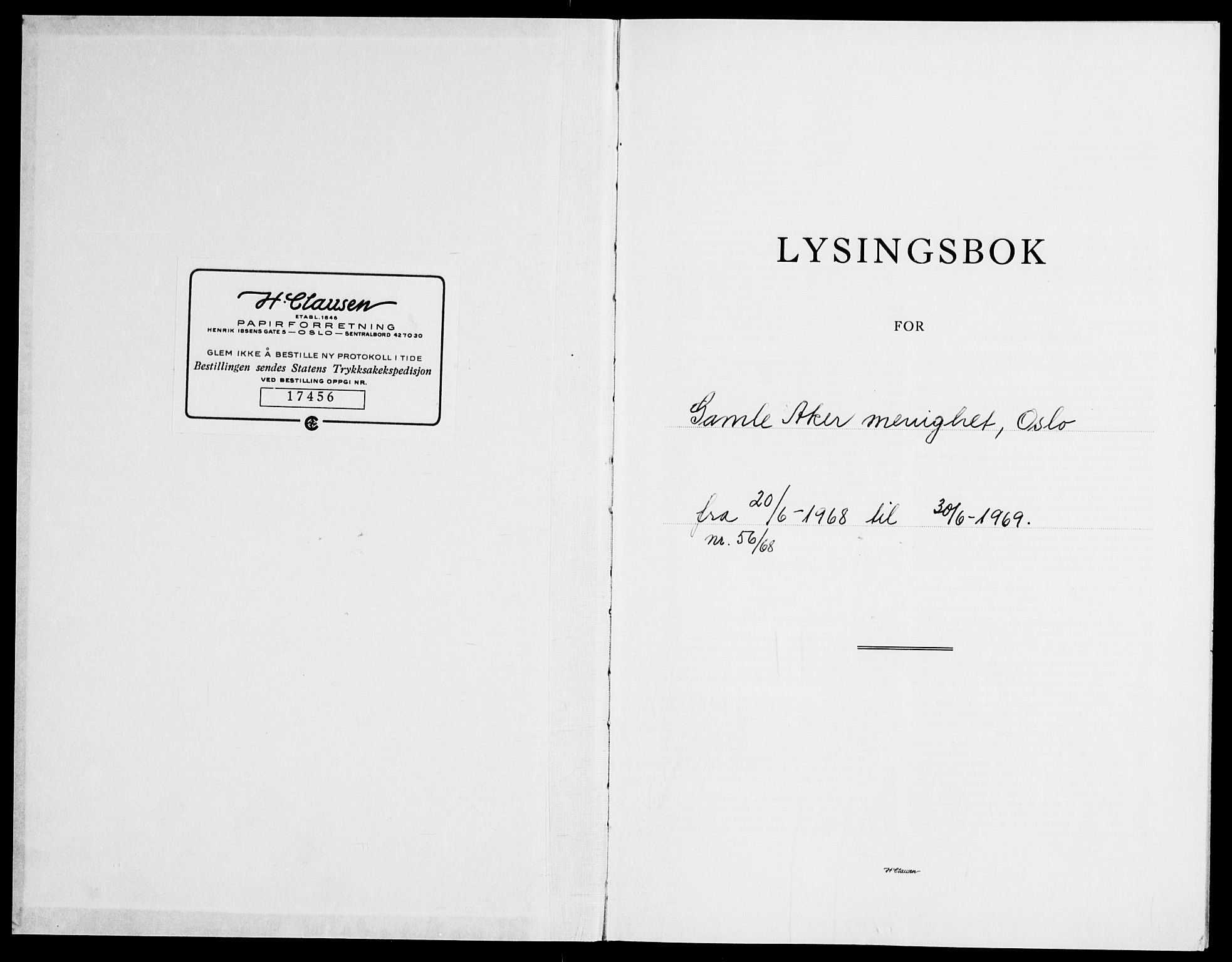 Gamle Aker prestekontor Kirkebøker, SAO/A-10617a/H/L0013: Banns register no. 13, 1968-1969