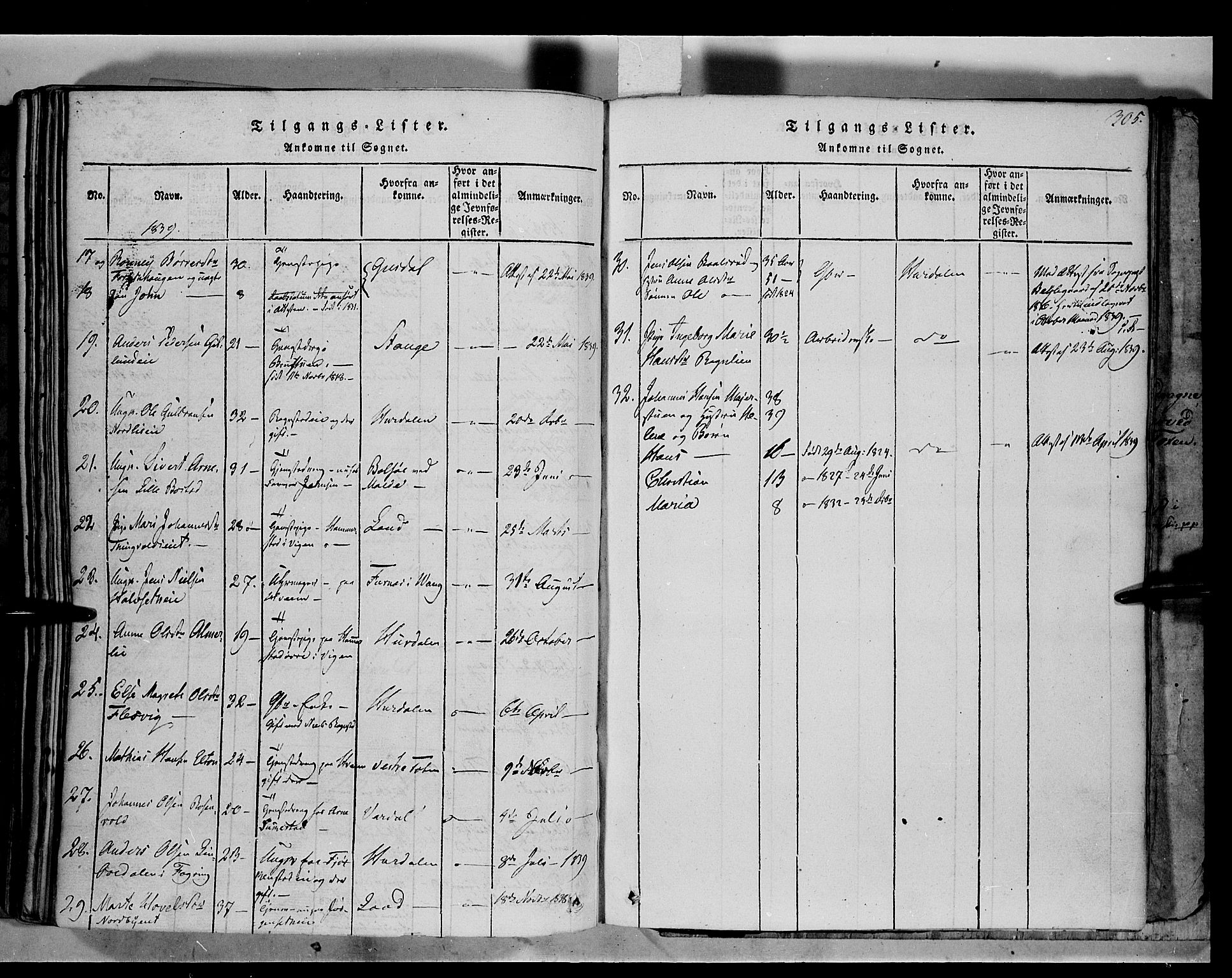Østre Toten prestekontor, SAH/PREST-104/H/Ha/Haa/L0001: Parish register (official) no. 1, 1828-1839, p. 305