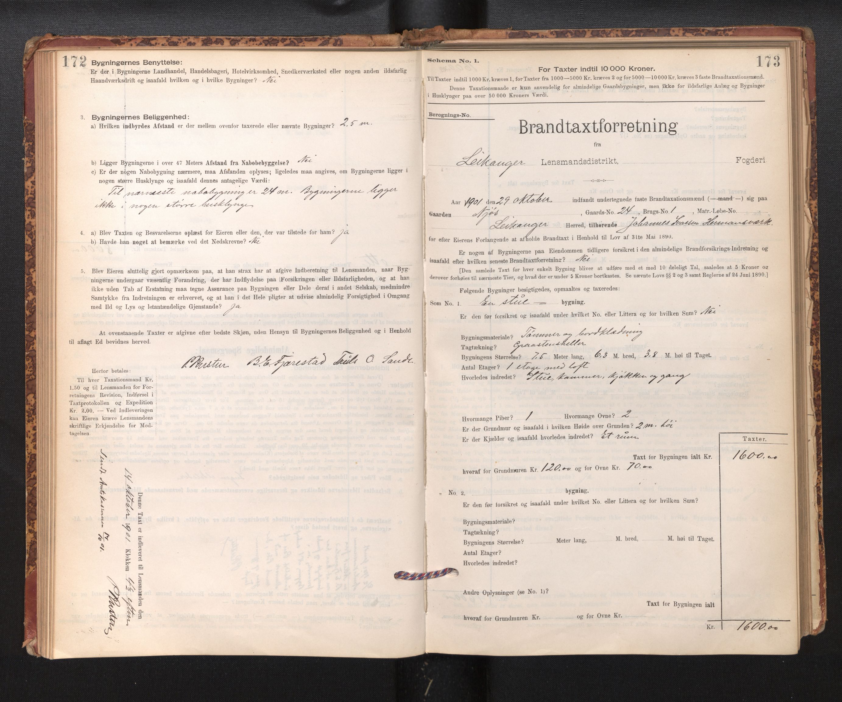 Lensmannen i Leikanger, AV/SAB-A-29201/0012/L0004: Branntakstprotokoll, skjematakst, 1894-1903, p. 172-173