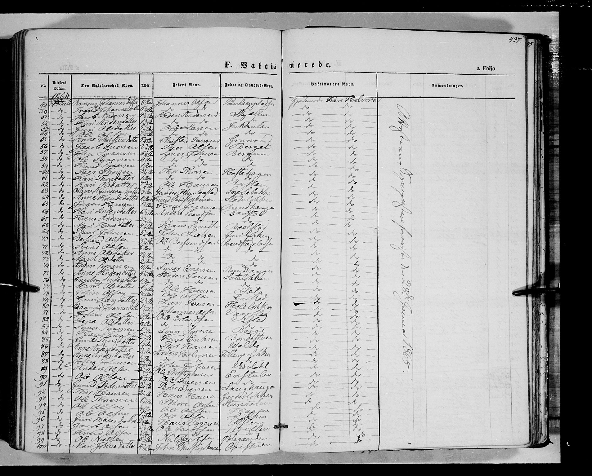 Vågå prestekontor, SAH/PREST-076/H/Ha/Haa/L0006: Parish register (official) no. 6 /1, 1856-1872, p. 437