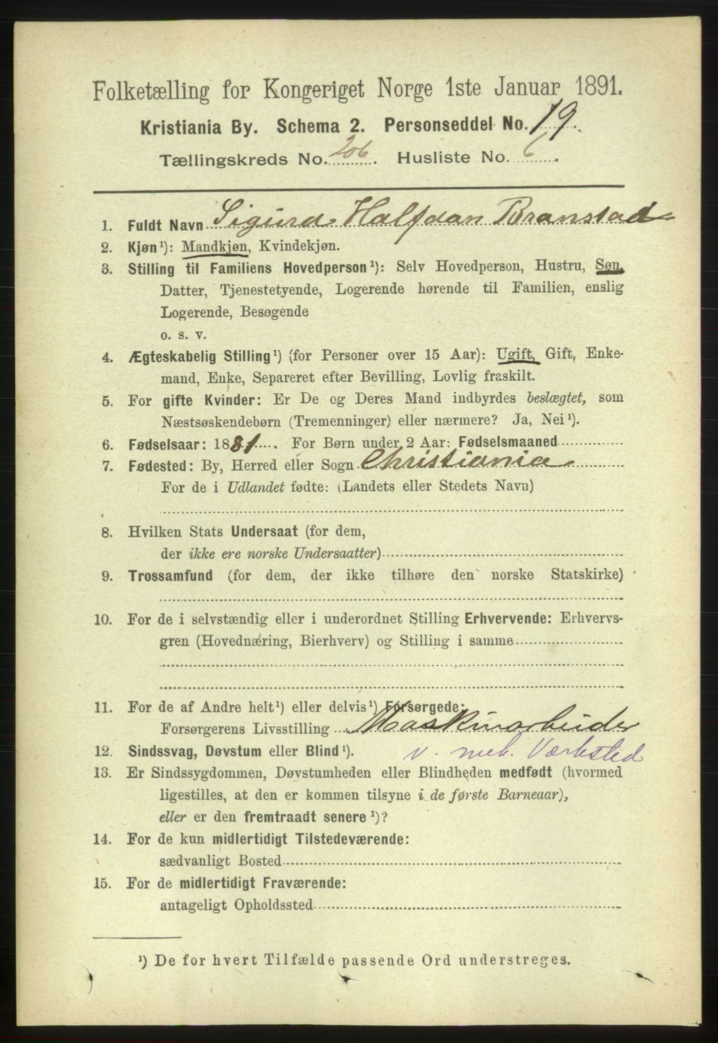 RA, 1891 census for 0301 Kristiania, 1891, p. 124045